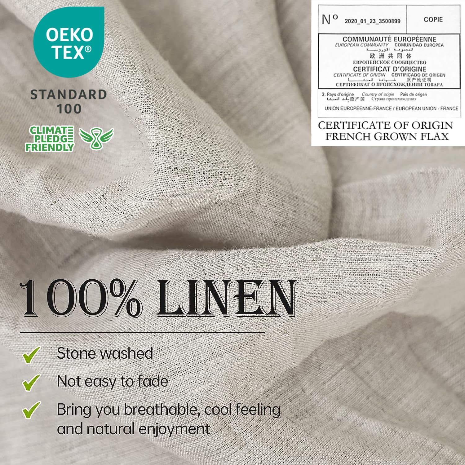 Simple&Opulence 100% Linen Sheet Set 4pcs Basic Style, Deep Pocket, Natural French Washed Flax Solid Color Soft Breathable Bed Sheets - Linen, King
