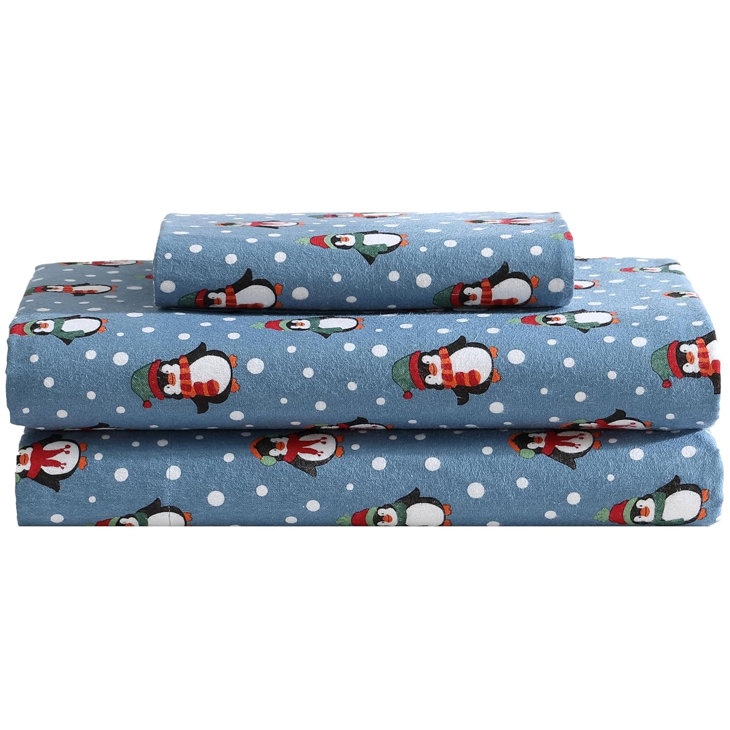Winter Nights Cotton Flannel Sheet Set, Twin, Penguins