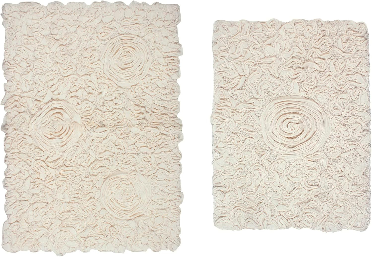 Home Weavers Bell Flower Collection 100% Cotton Tufted Bath Rugs, Extra Soft and Absorbent Bath Rugs, Non-Slip Bath Mats, Machine Washable, Bath Mats for Bathroom Floor, 2 Piece Set(S+M), Ivory