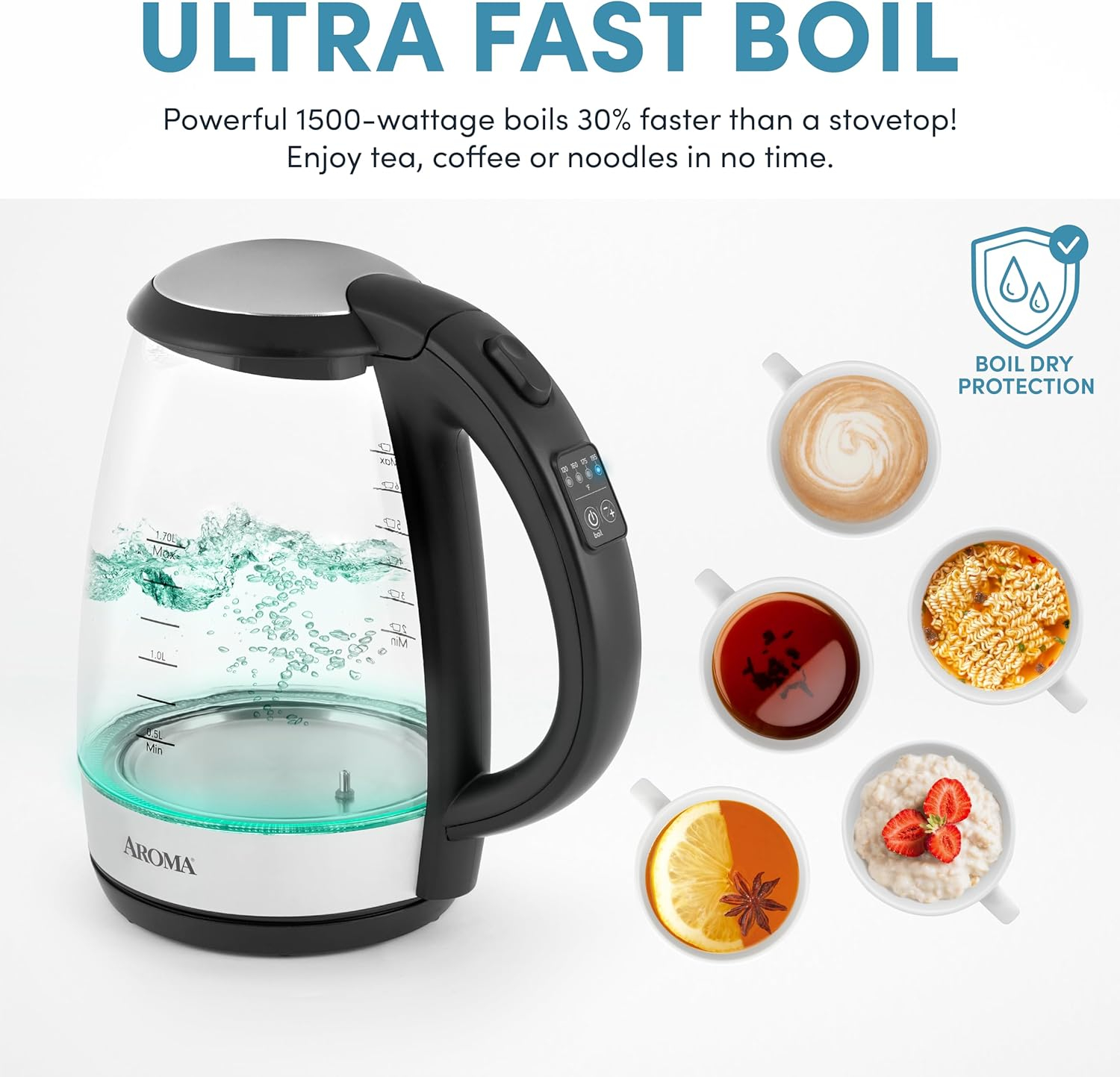 Aroma® 1.7L / 7-Cup Digital Glass Kettle (Awk-162bd)