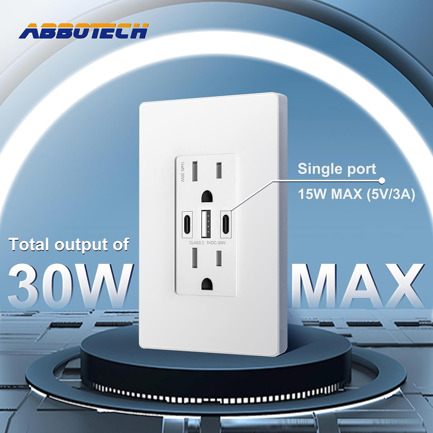 USB Wall Outlet, 30W GaN 6.0A USB Outlet Receptacles with 3 USB Ports,15 Amp Tamper-Resistant Electrical Outlet with 1 Type A&2 Type C,Screwless Wall Plate Included,UL Listed,2 Pack