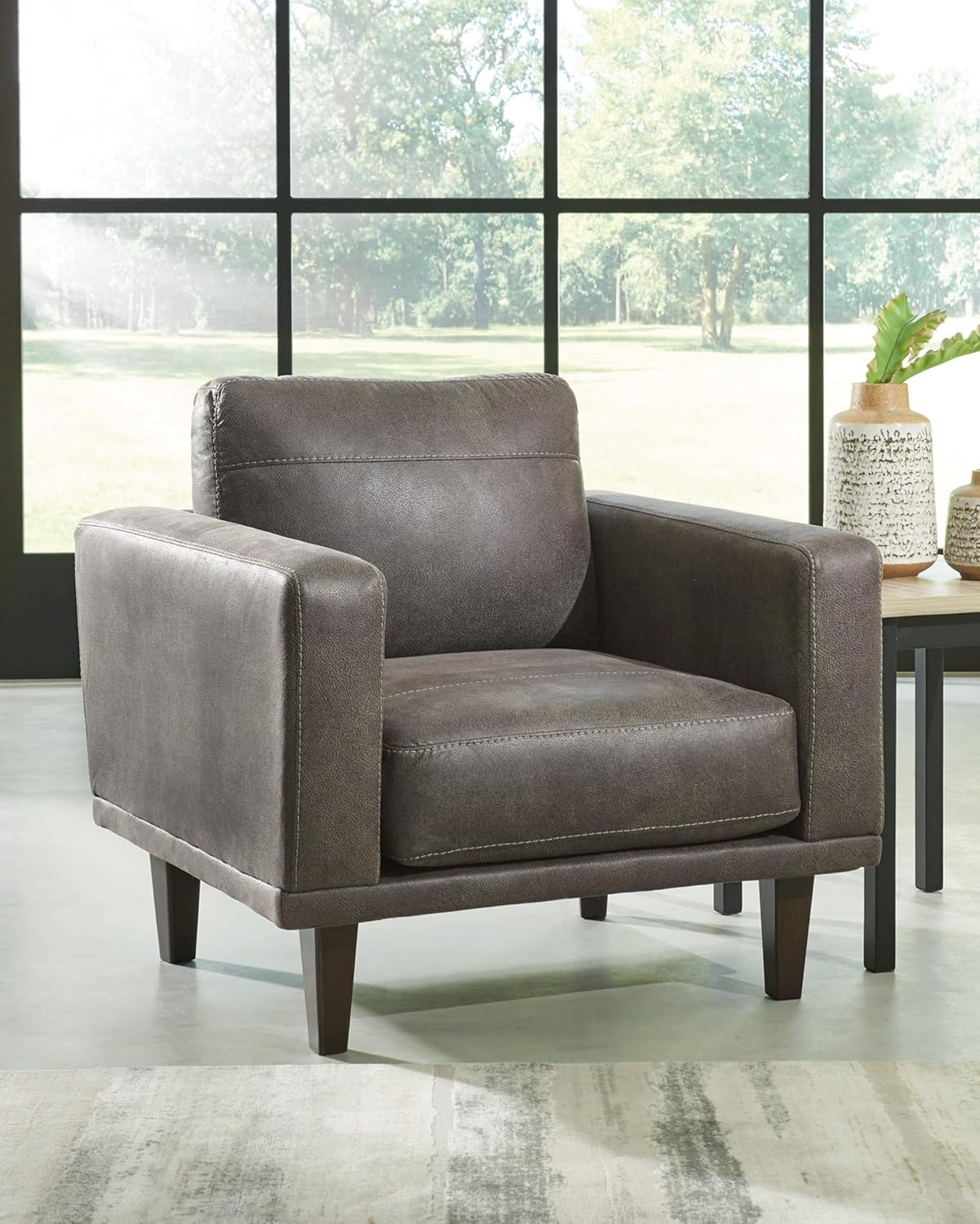 Contemporary Dark Gray Faux Leather 34" Accent Chair