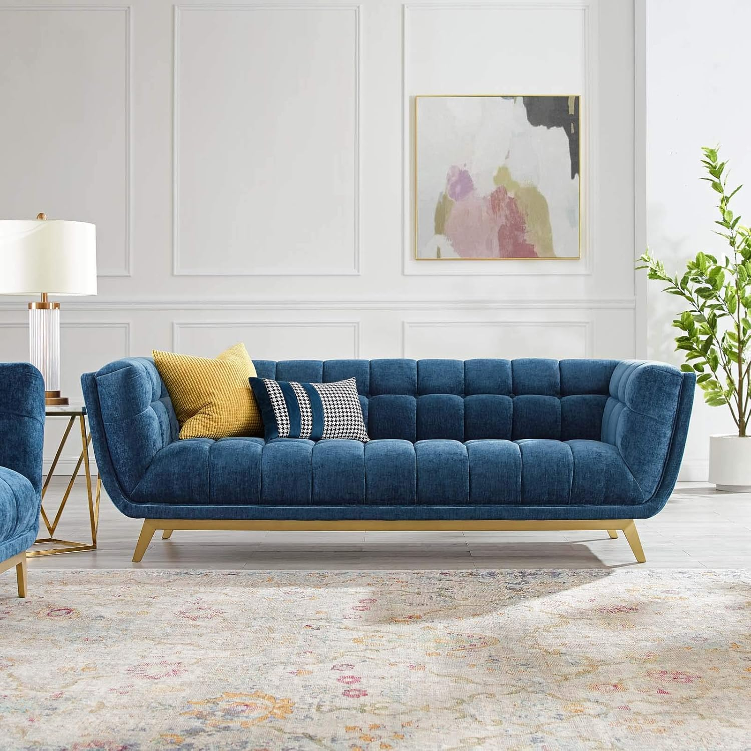 Sofa, Velvet, Blue Navy, Modern Contemporary Urban Design, Living Lounge Room Hotel Lobby Hospitality
