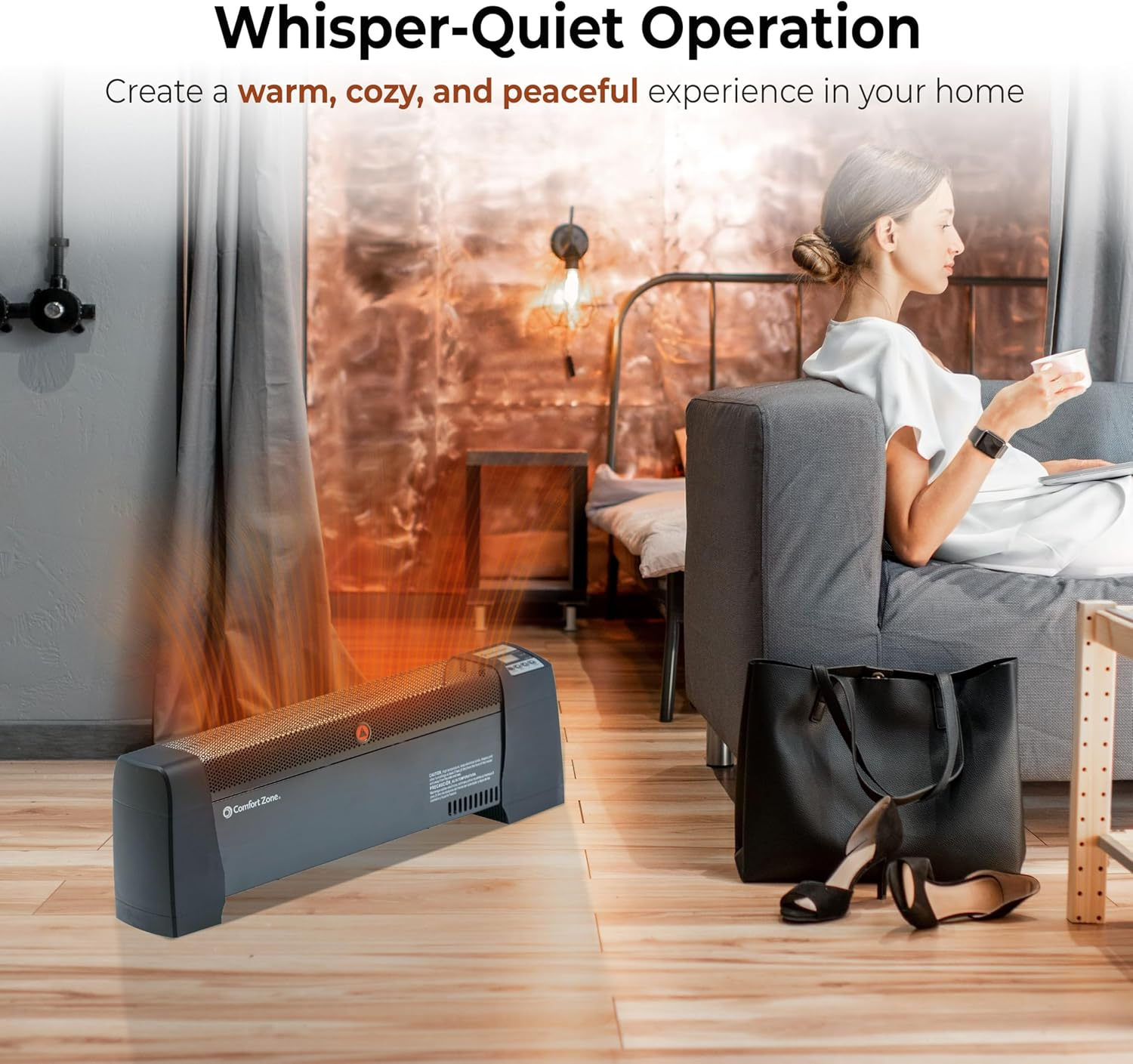 Comfort Zone Baseboard Space Heater with Digital Thermostat, Electric, Dent-Proof End Panels, Overheat Protection, Tip-Over Switch, & Stay-Cool Body, Ideal for Home, Bedroom, & Office, 1,500W, CZ650B