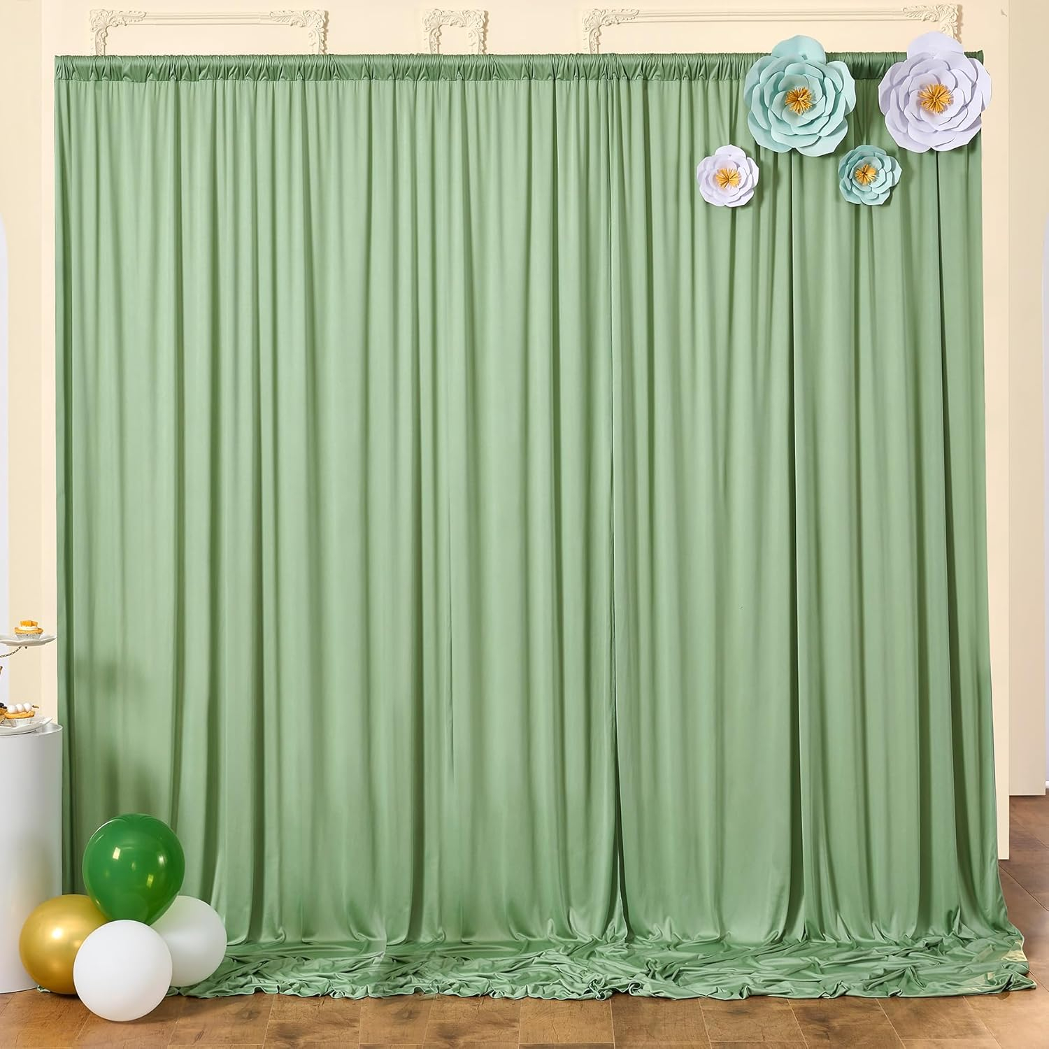 10x8ft Wrinkle Free Sage Green Backdrop Curtains for Parties, Polyester Photo Backdrop Drapes for Wedding Birthday Party Photography Background Curtains Decoration