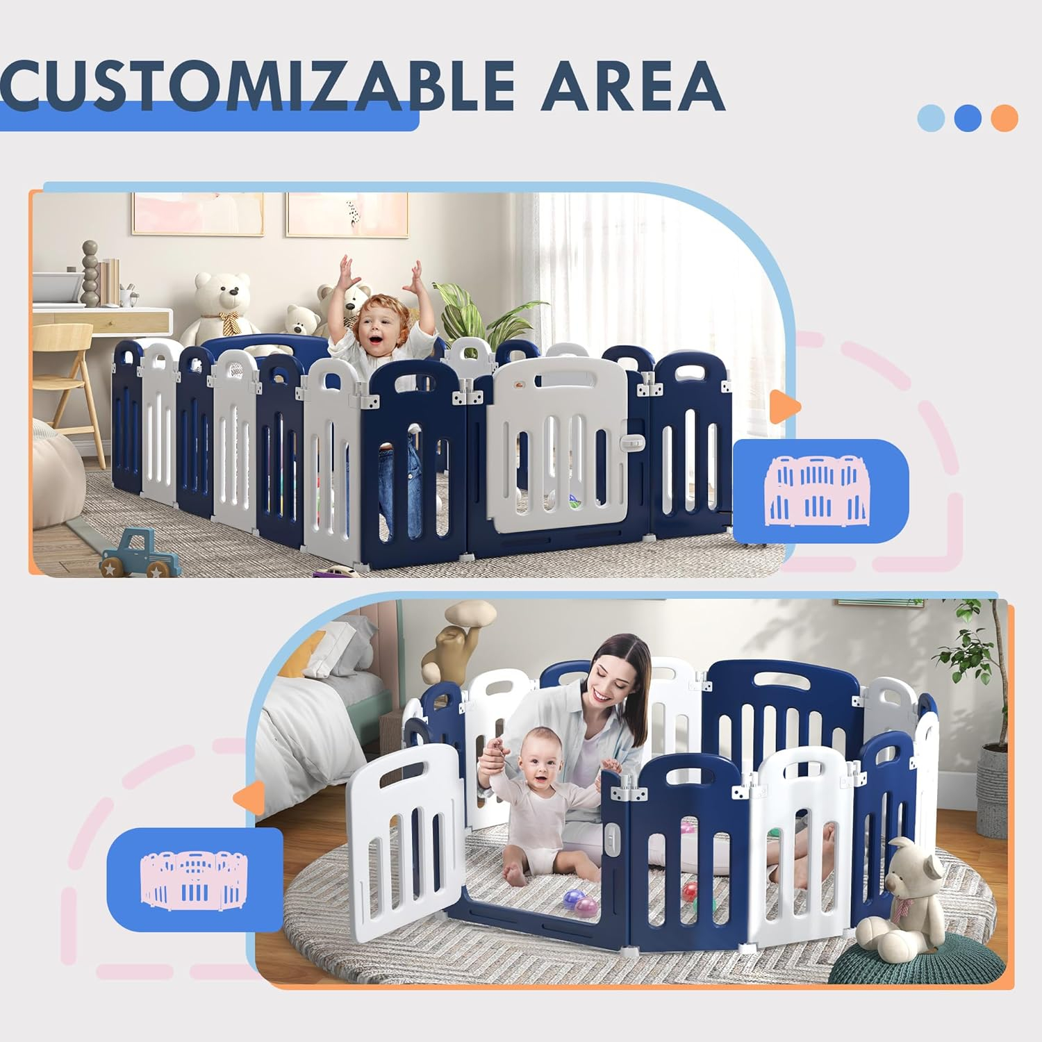 Qaba Baby Playpen, 18 Panels Sturdy Safety Play Yard for Babies and Toddlers, 85" x 57" Foldable Baby Playard, Indoor Outdoor Kids Activity Center with Anti-Slip Base