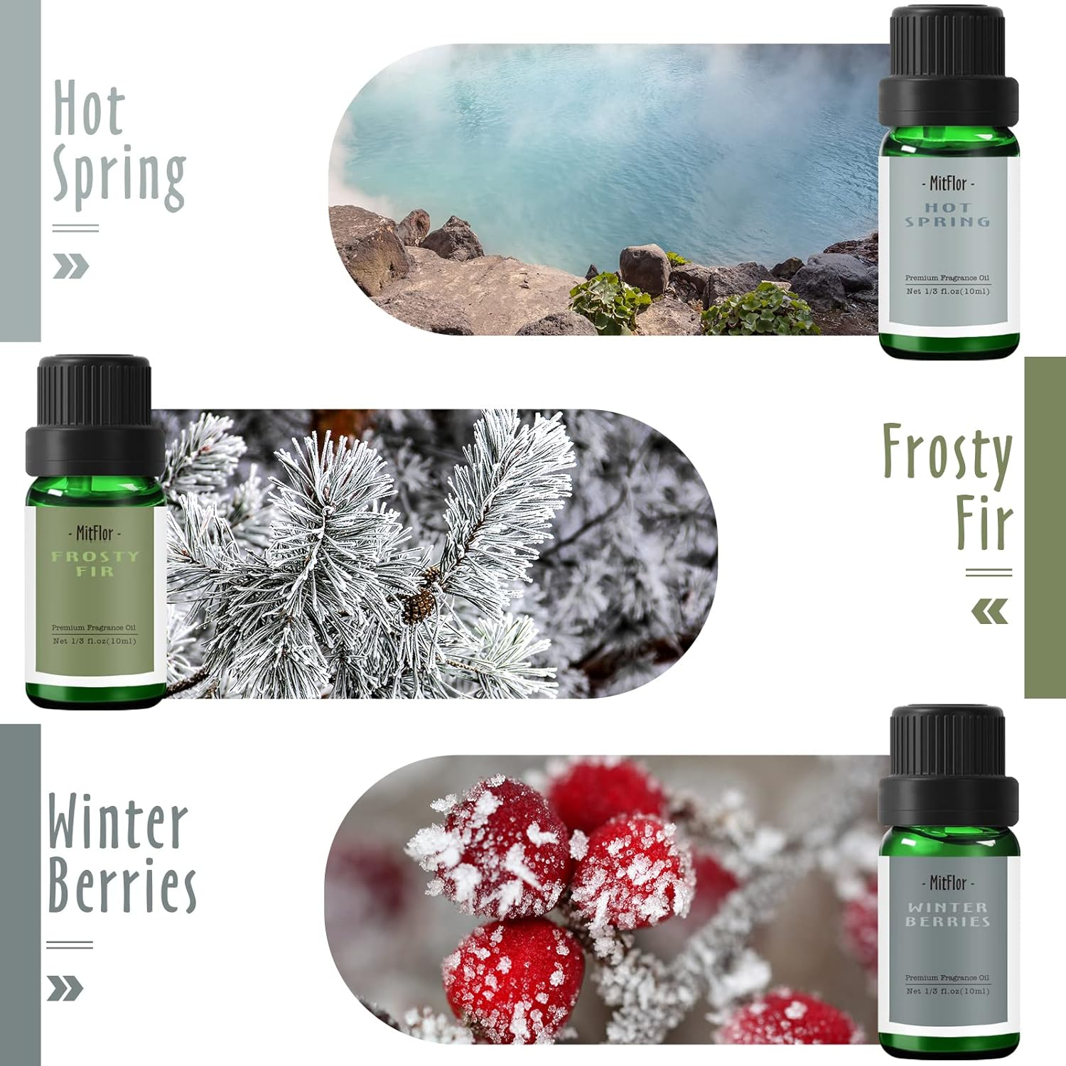 MitFlor Winter Essential Oil Gift Set - 6 Holiday Scents for Home Diffusers, Candle & Soap Making