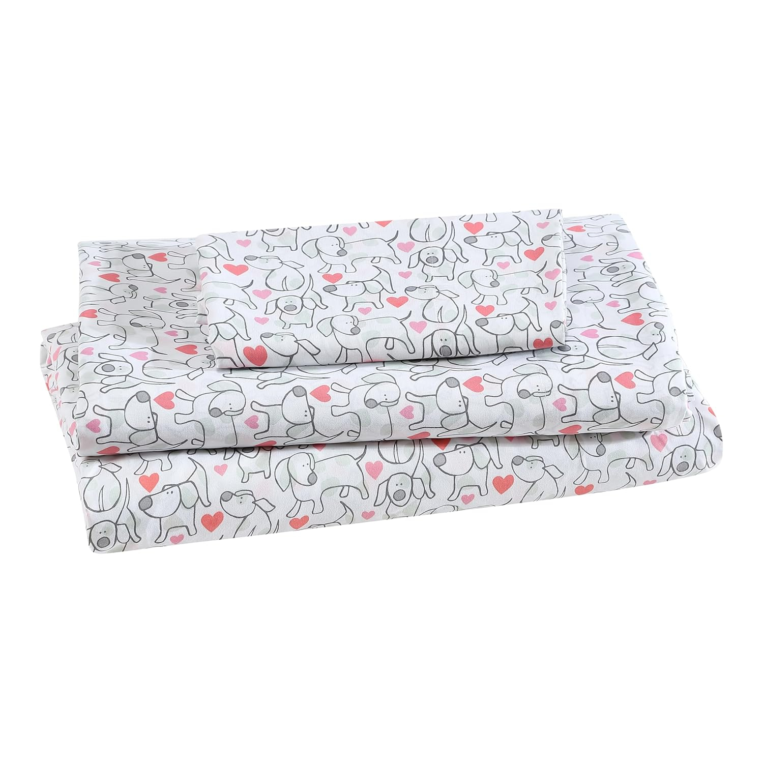 Twin Pink and White Microfiber Kids Sheet Set