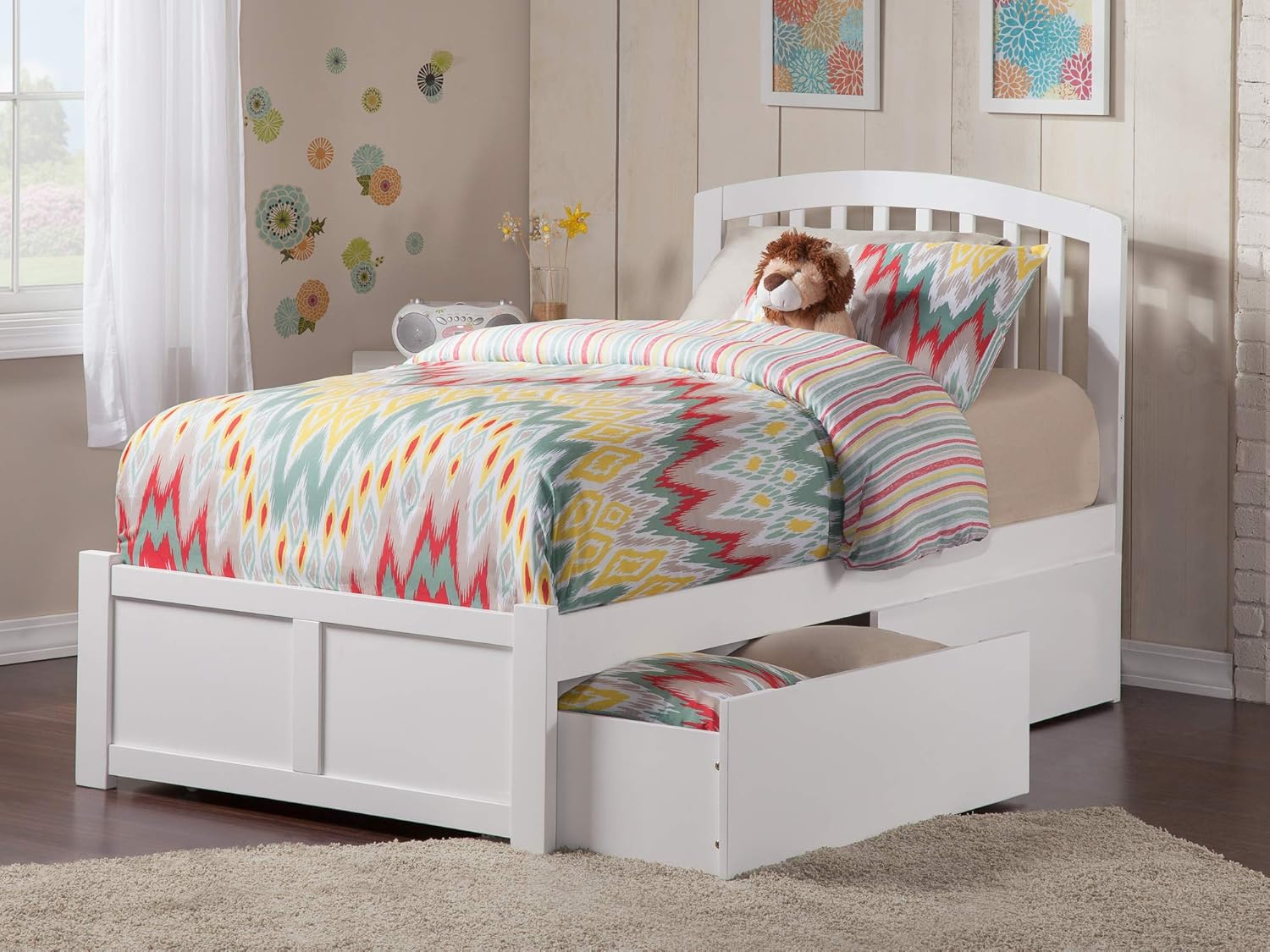 Richmond Platform Bed with Flat Panel Foot Board and 2 Urban Bed Drawers in, Multiple Colors and Sizes