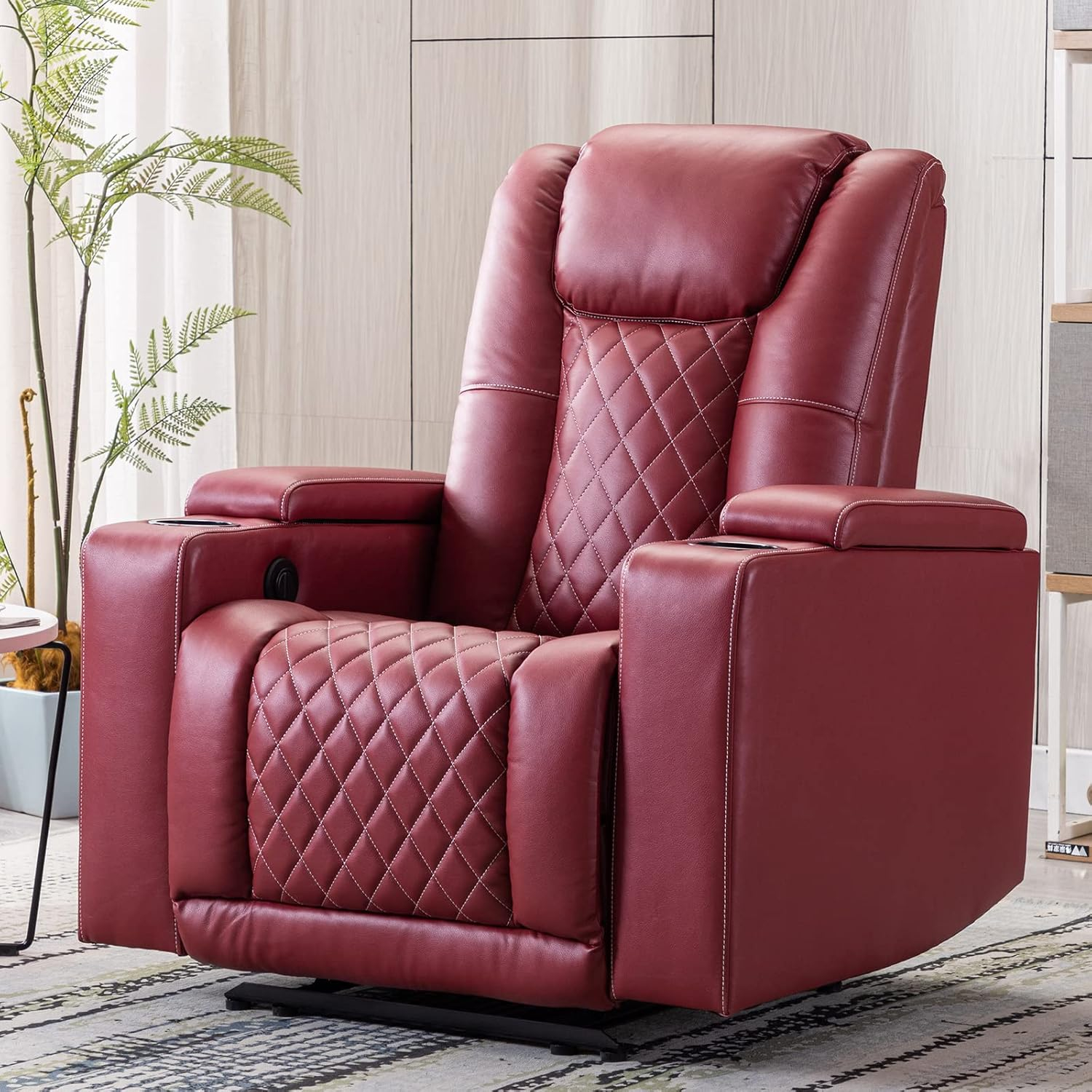 Bonzy Home Electric Power Recliner Chair Soft Air Breathable Leather Reclining for Adults with USB Ports and Cup Holders, Black Home Theater Seating with Hidden Arm Storage Movie & Media Room Chairs