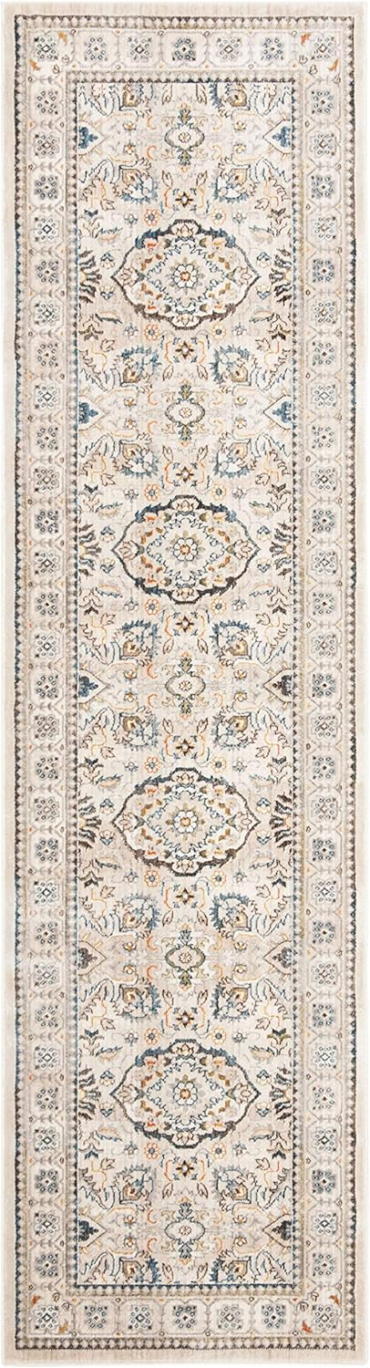 SAFAVIEH Vintage Persian Acacia Floral Bordered Rug Runner, Ivory/Light Grey, 2'2" x 8'