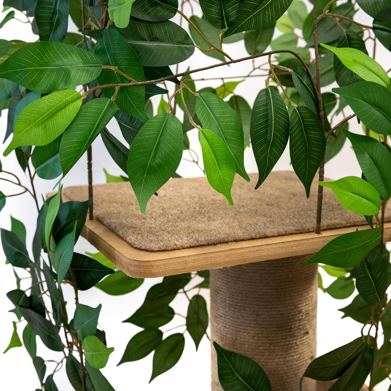4ft Minimal Cat Scratching Tree with Leaves - Indoor Cat Tower, Tree House for Kittens