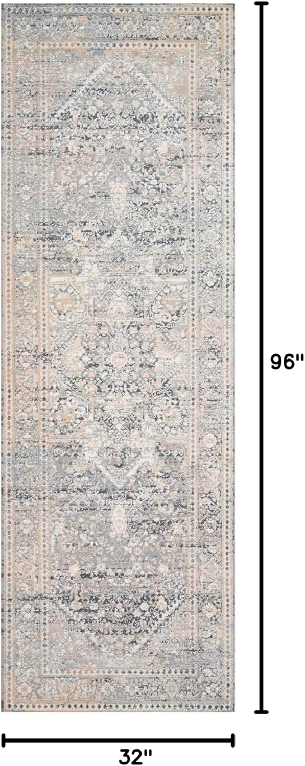 Gray and Sunset Stain-Resistant Synthetic Runner Rug, 32" x 96"