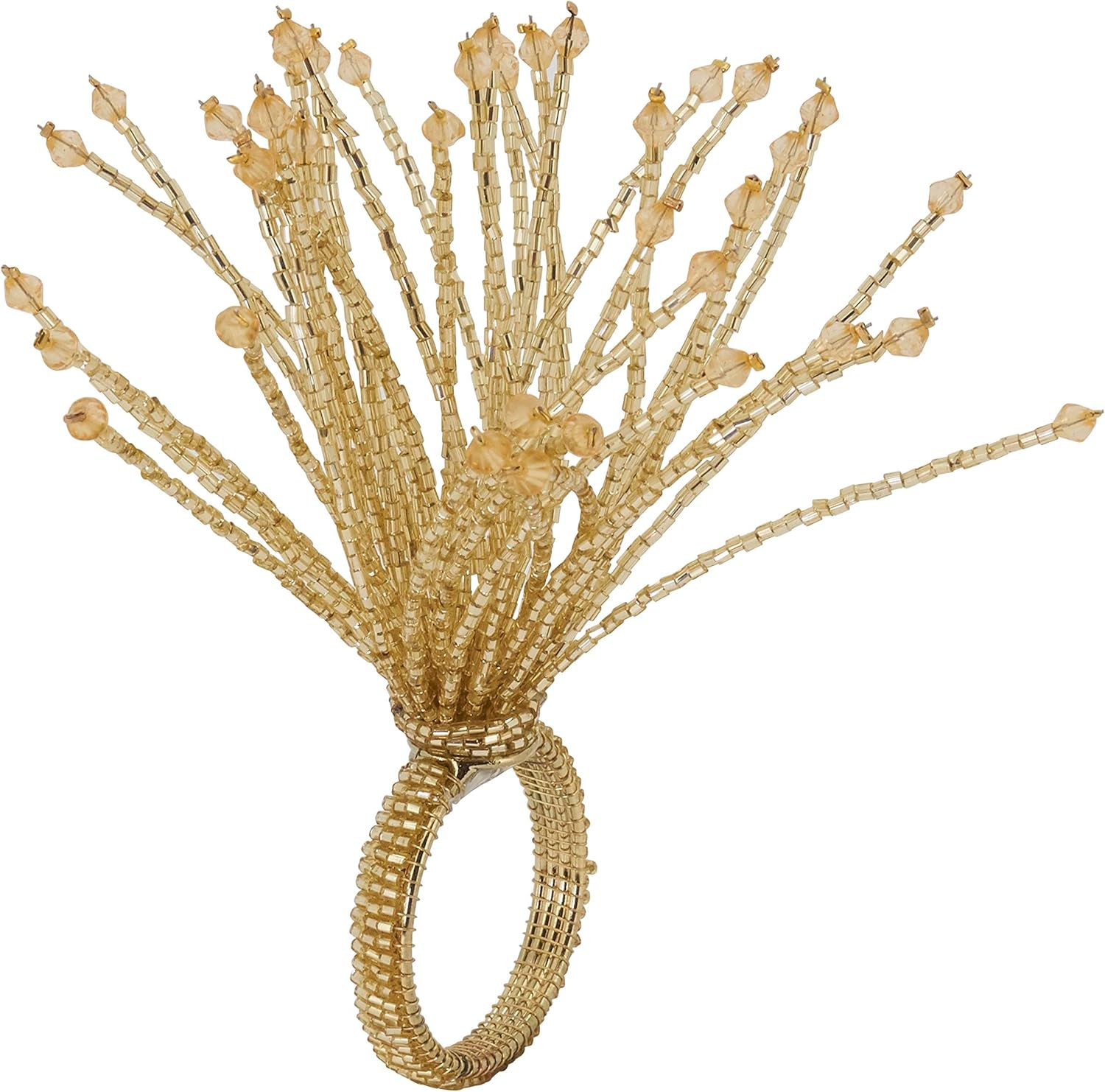 SARO  Napkin Rings with Beaded Burst Design - Set of 4