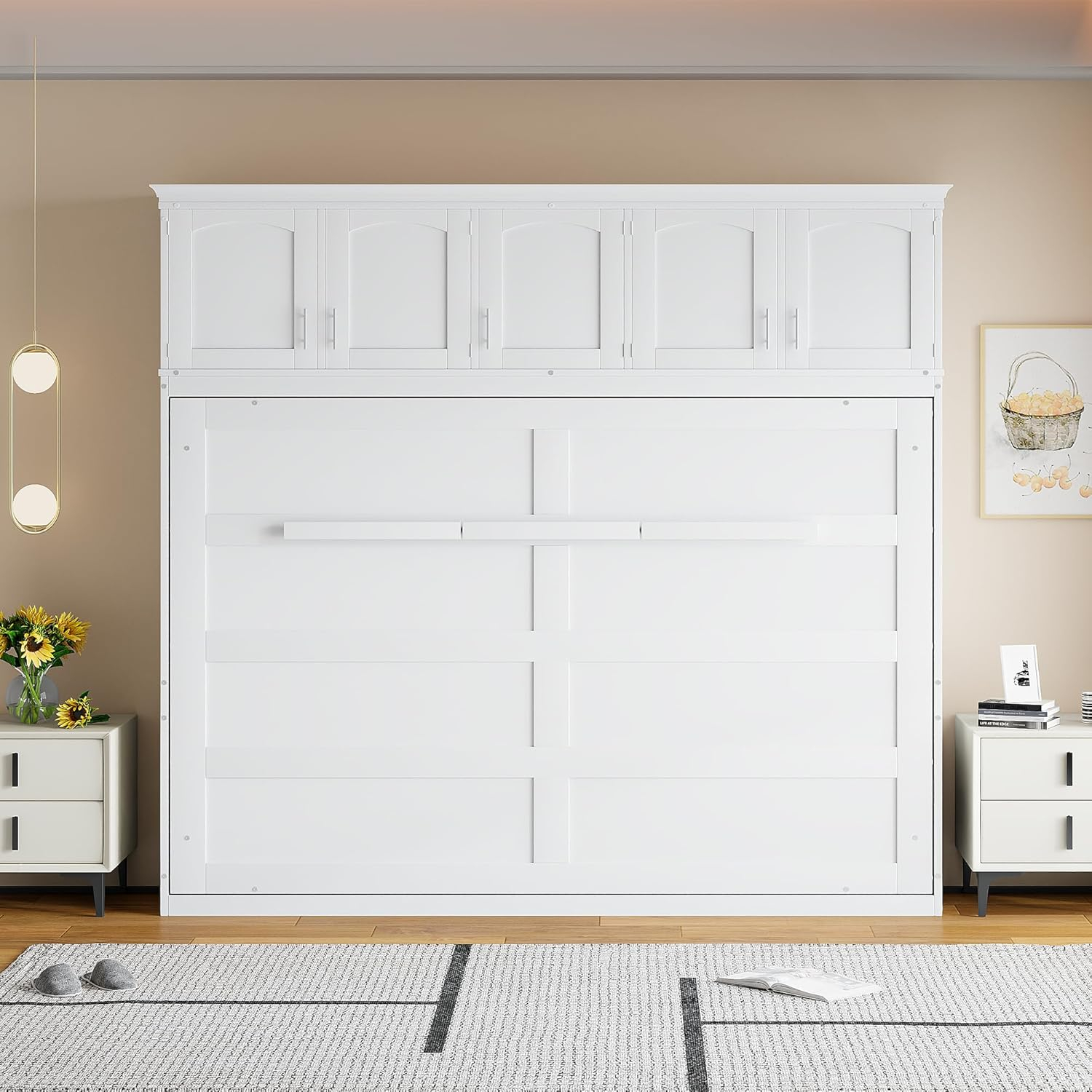 Harper & Bright Designs Queen Size Murphy Bed Wall Bed with Storage Cabinets, Space-Saving for Multipurpose Guest Room Bedroom or Home Office, White