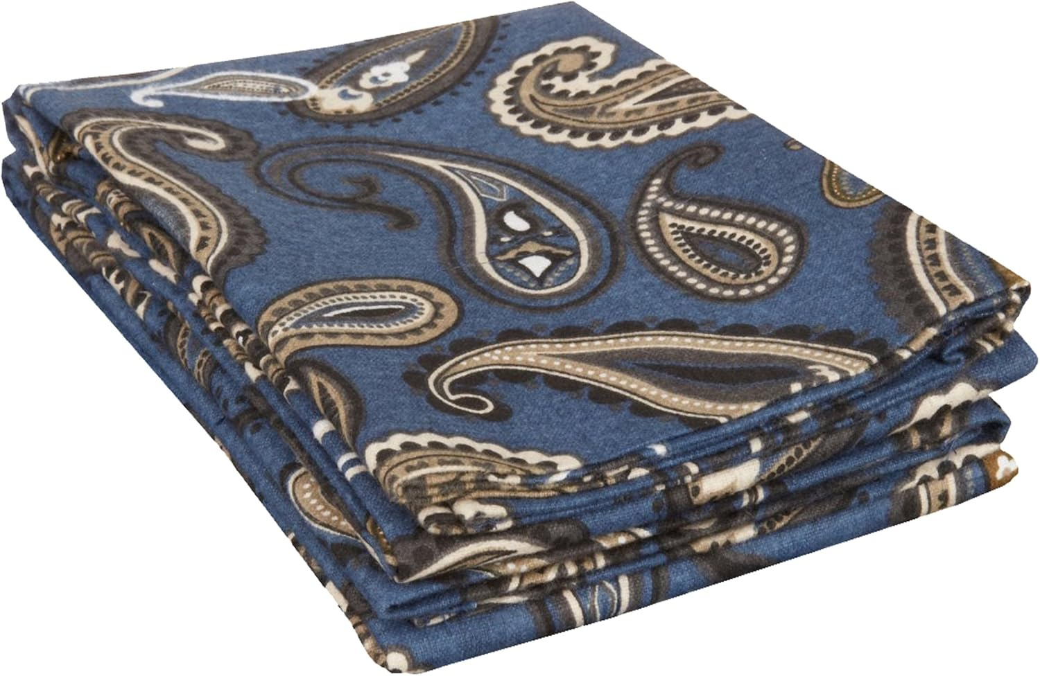 Impressions by Luxor Treasures FLASDPC PANB Cotton Flannel Standard Pillowcase Set Paisley, Navy Blue