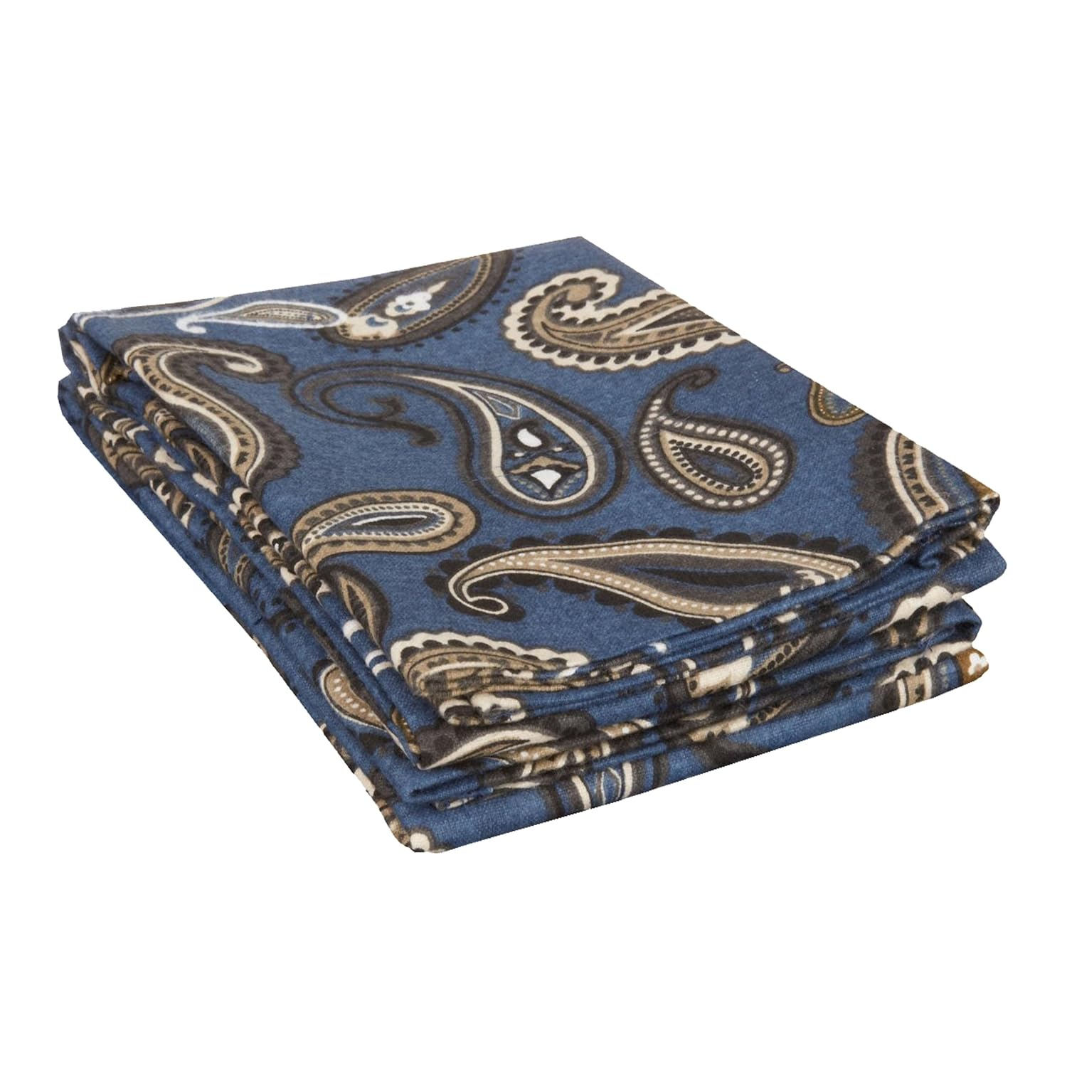 Impressions by Luxor Treasures FLASDPC PANB Cotton Flannel Standard Pillowcase Set Paisley, Navy Blue