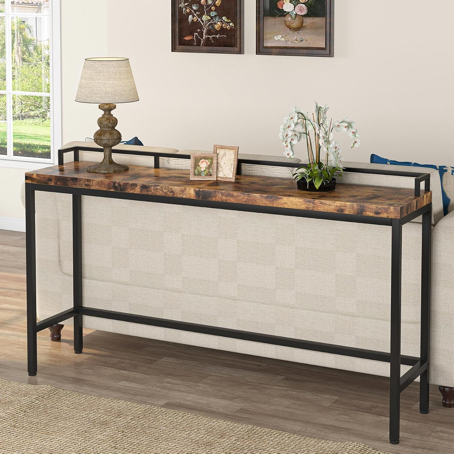 Tribesigns 70.9 inchLong Sofa Table, Narrow Console Table Behind Couch for Living Room (White Gold)