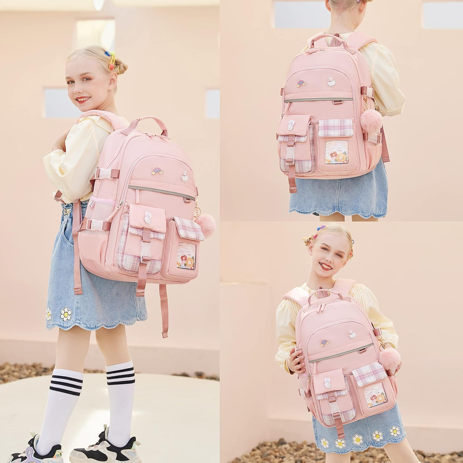 Backpack for Girls, 15.6 Inch Laptop School Bag Kids Kindergarten Elementary College Backpacks Large Bookbags for Teen Girl Women Students Casual Travel Daypacks (Pink)