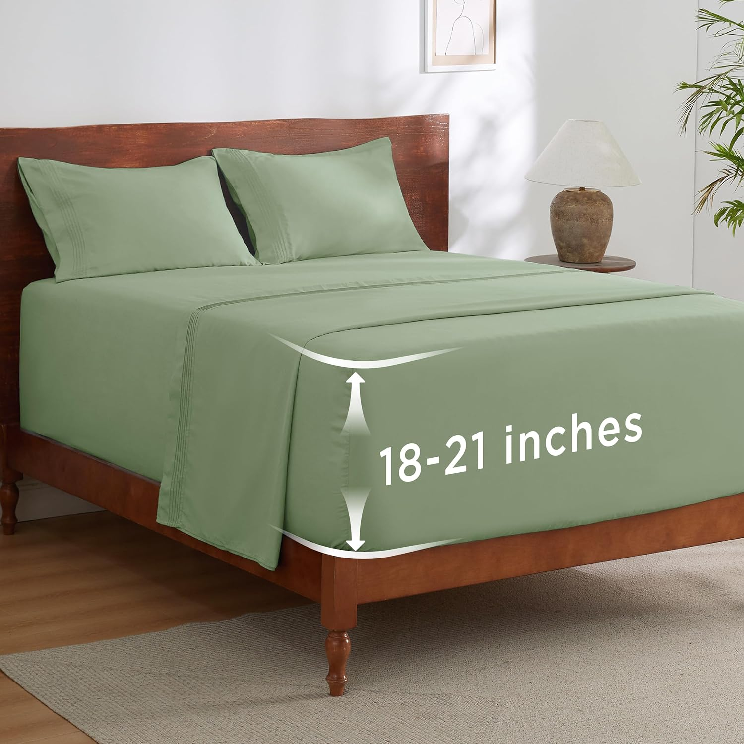 Bedsure Deep Pocket Queen Sheets Set - Fits Mattresses Up to 21 Inches Thick - 4 Piece GentleSoft Bed Sheets, Moisture Wicking, Soft & Cooling Bedsheet & Pillowcases, Easy & Secure Fit, Sage Green