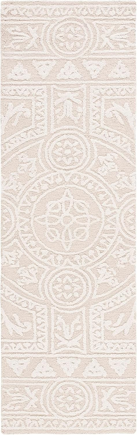 SAFAVIEH Blossom Roy Geometric Wool Runner Rug, Light Grey/Ivory, 2'3" x 6'