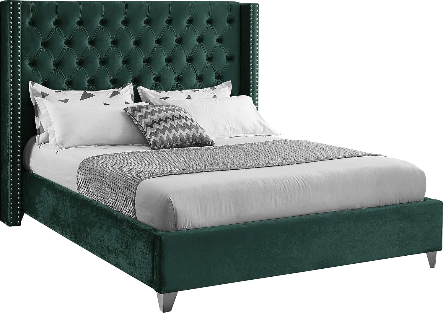 Homestock Asian Allure Green Velvet King Bed