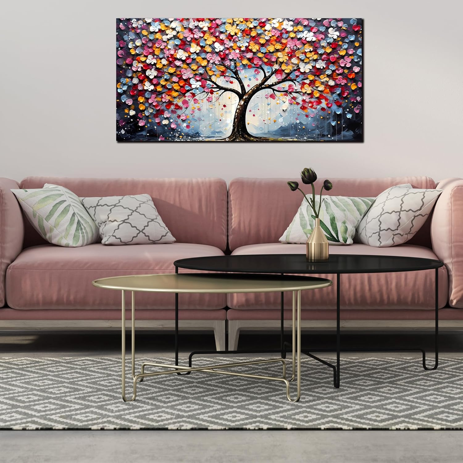 Zoyotago Large Canvas Wall Art Colorful Flower Tree Picture Gray Backgrounds Canvas Prints Ready to Hang for Bedroom Living Room Size 20x40