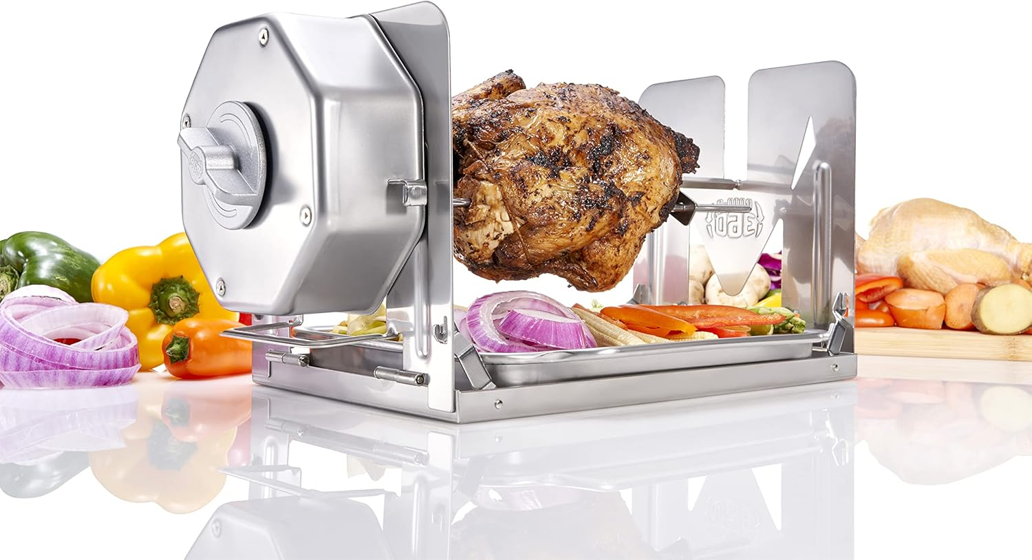 ROTO-Q 360 Cordless Stainless Steel Rotisserie Kit - Non-Electric for Grills, Ovens, BBQ, Smokers - Indoor/Outdoor