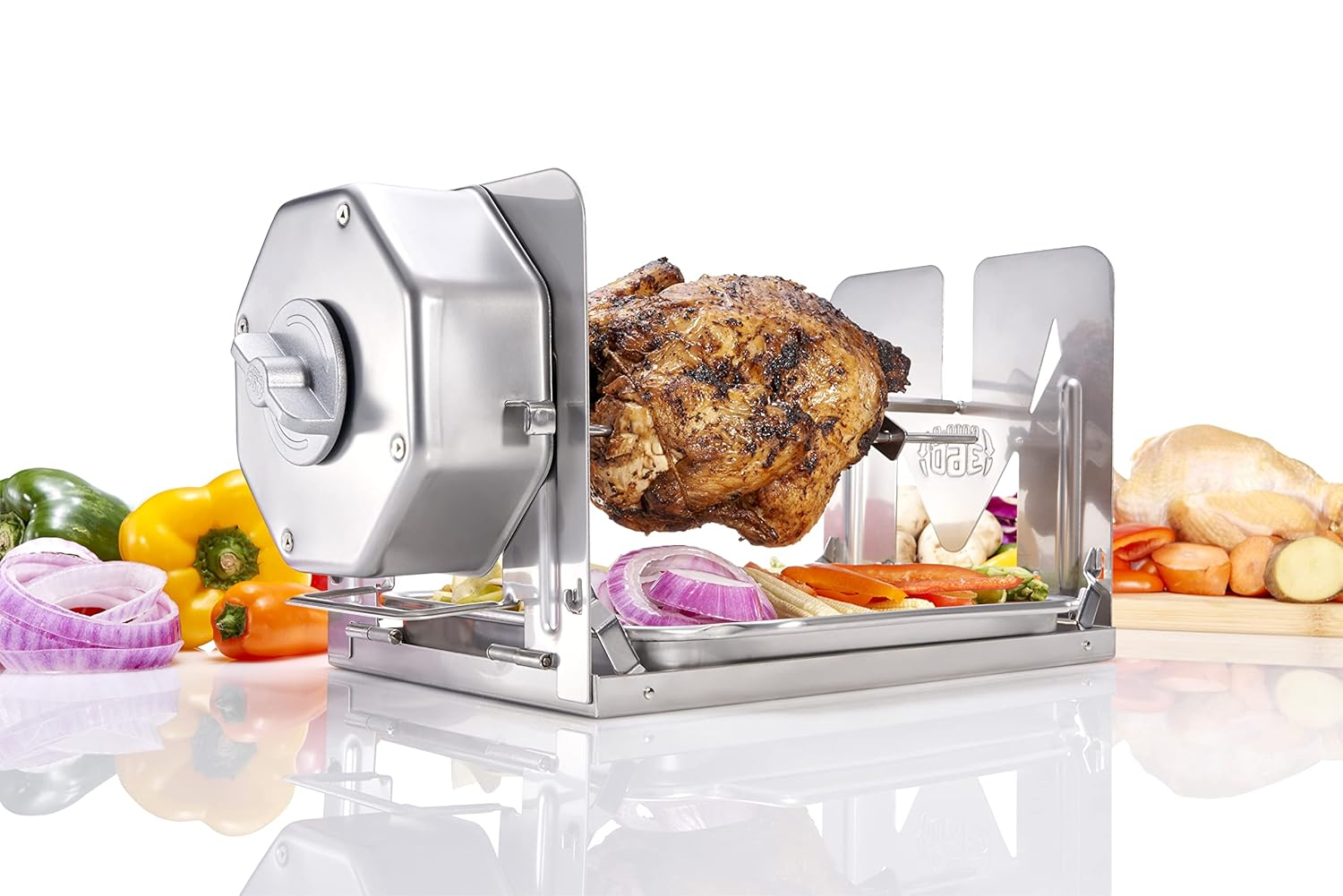 ROTO-Q 360 Cordless Stainless Steel Rotisserie Kit - Non-Electric for Grills, Ovens, BBQ, Smokers - Indoor/Outdoor