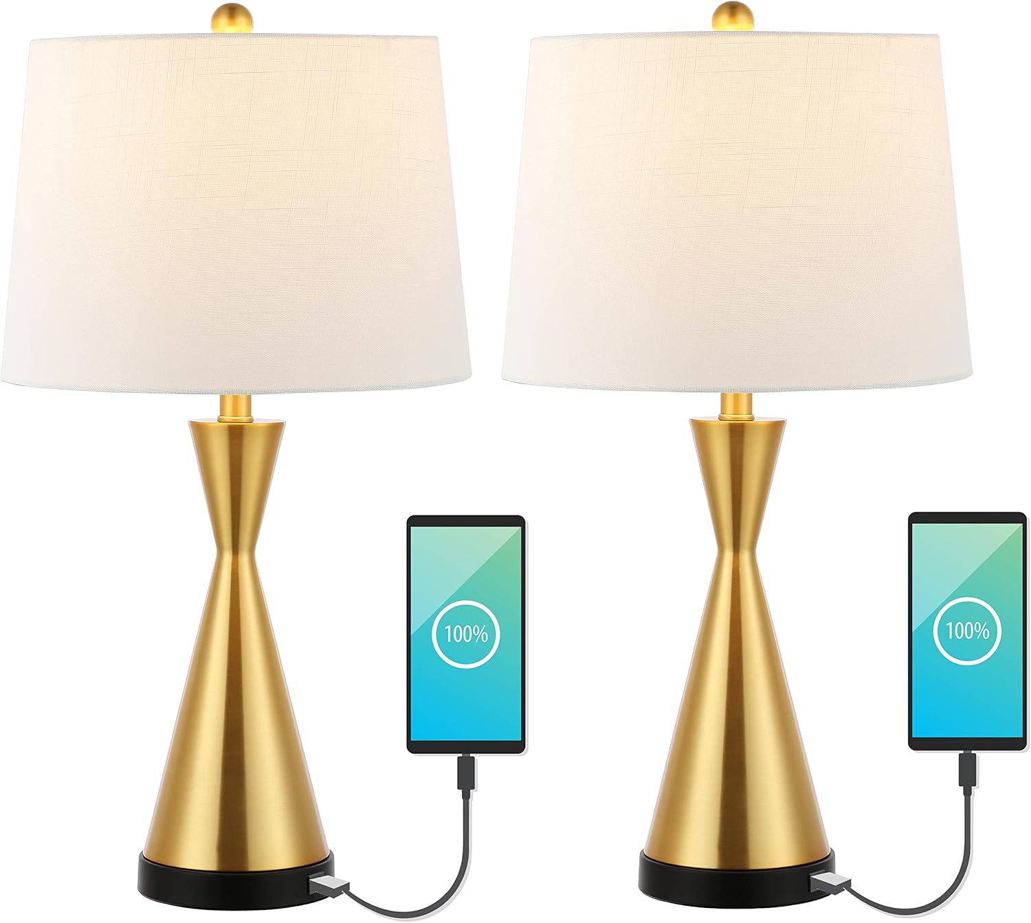 JONATHAN Y Colton 26" Classic French Country Iron LED Table Lamp with USB Charging Port, Brass Gold (Set of 2), JYL4046B-SET2