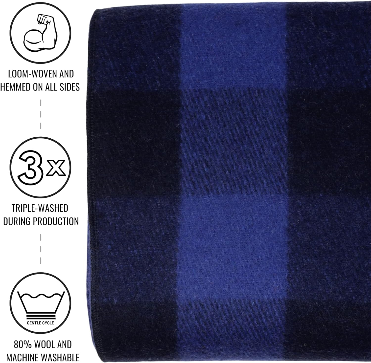 Arcturus Buffalo Plaid Wool Blanket, 64" x 88", Loom-Woven