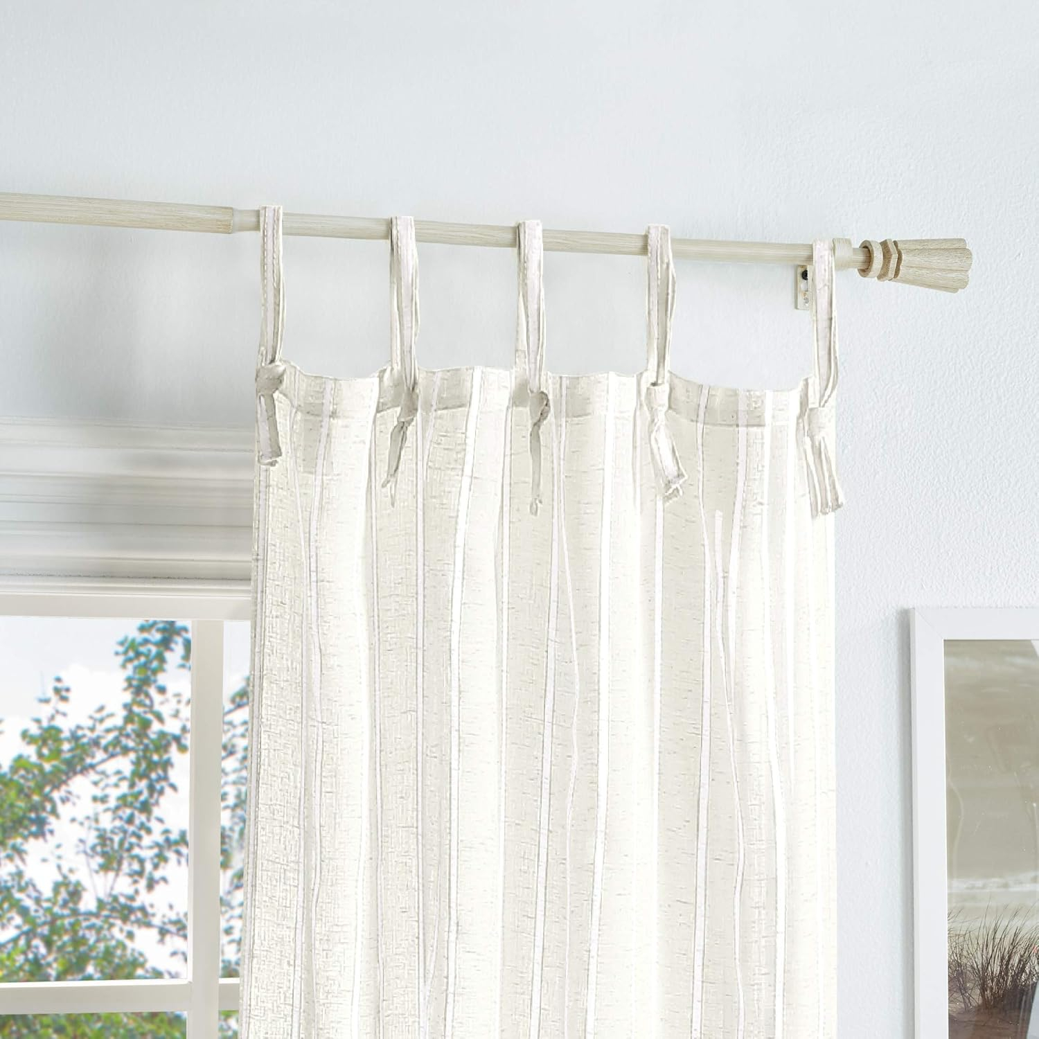 Martha Stewart Laguna Stripe 37" x 84" Semi Sheer Panel Pair Tietab, Off-White
