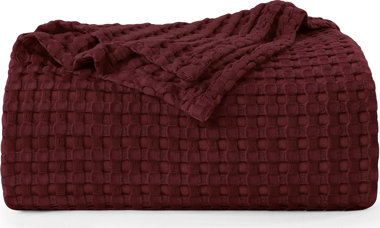 Utopia Bedding Burgundy 100% Cotton Waffle Blanket 300 GSM [Queen - 90x90 Inch] Soft Lightweight Breathable Bed Blanket for All Season