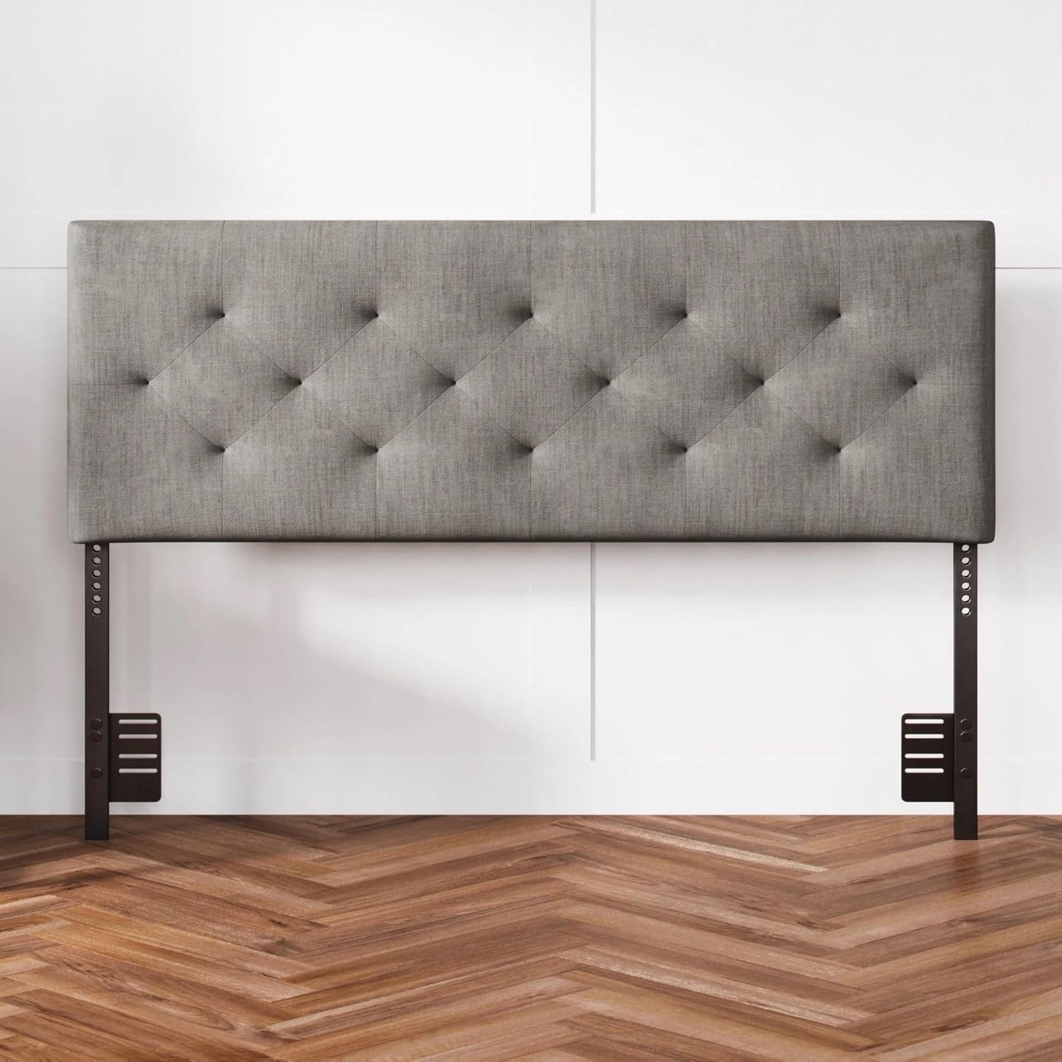 Sven & Son Diamond-Tufted Mid-Rise Upholstered Headboard, Wall or Bed Frame Mount - Full or Queen (Gray)