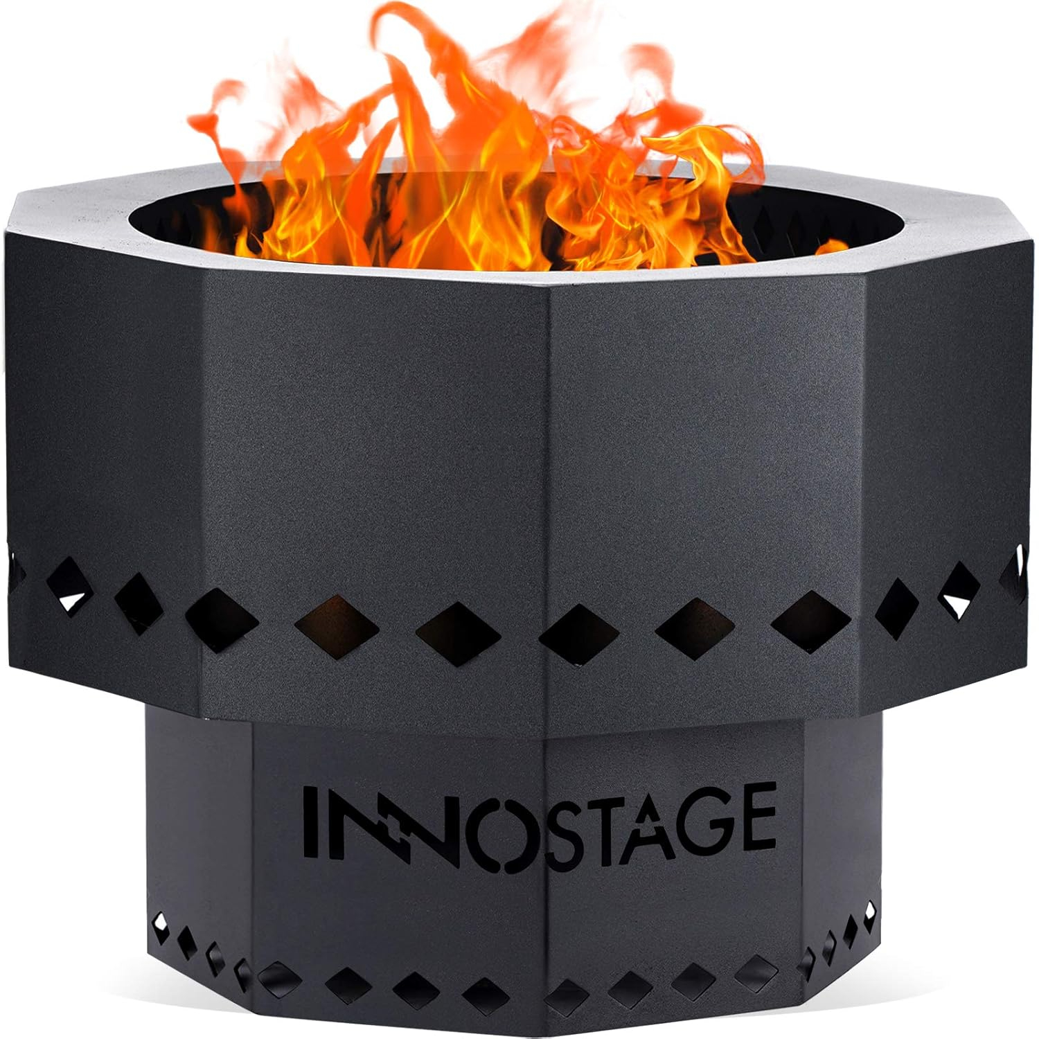 INNO STAGE Patented Smokeless Fire Pit, 13 Inch Low Smoke Camping Stove Outdoor Wood Pellet Burning Spark Portable Carrying Bag, Firepit Grill Bowl of Fireplace Picnic Camping Cooking on Beach - S