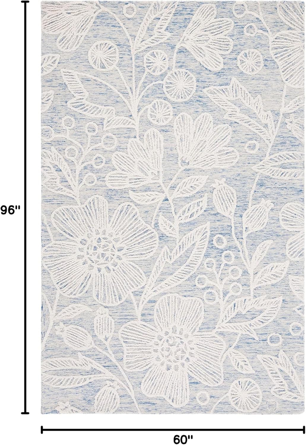 Handmade Blue and Ivory Floral Wool Tufted Area Rug