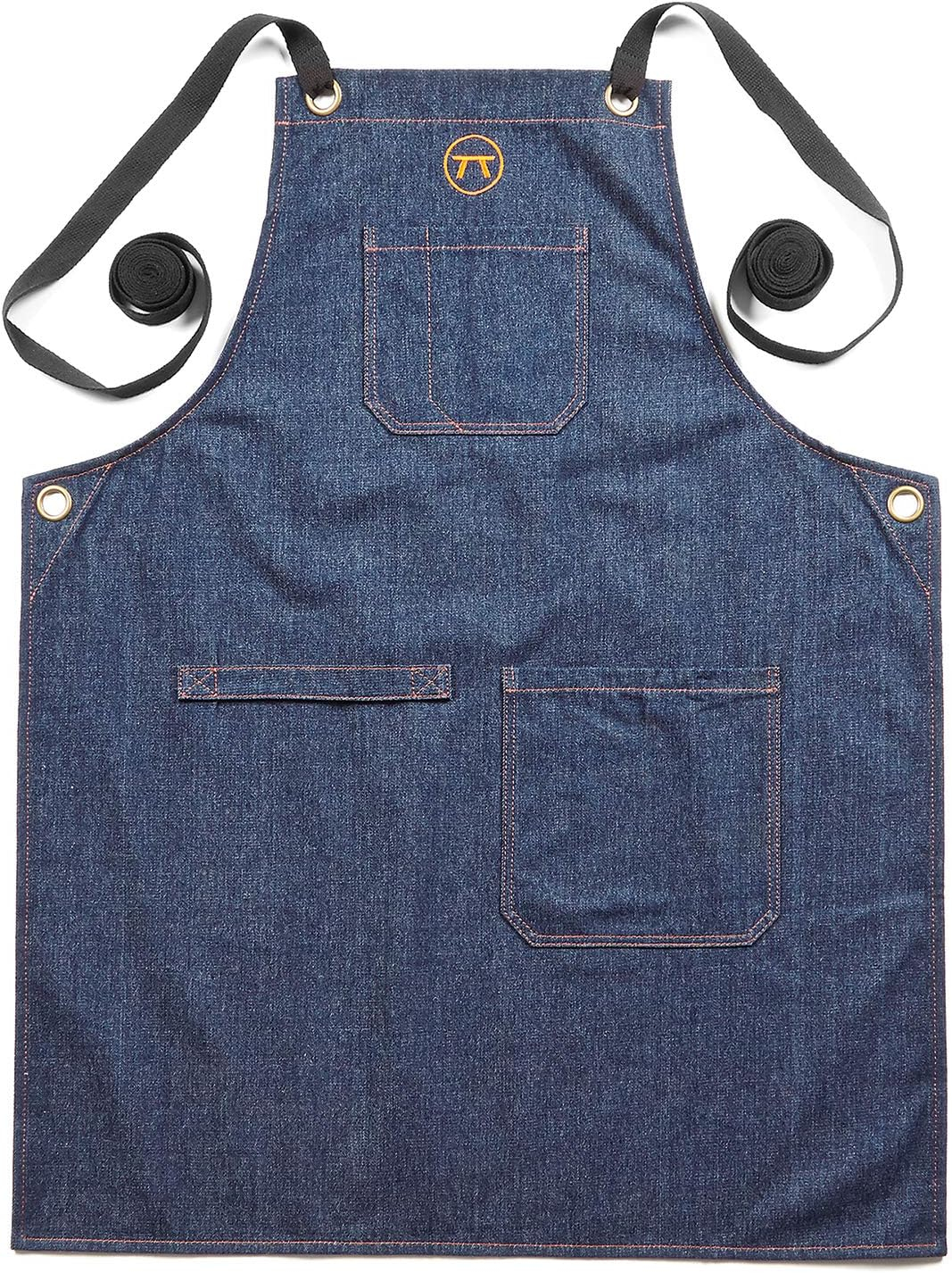 Outset Leather BBQ and Kitchen Apron, Men's and Women's, Blue Denim, Cross Back
