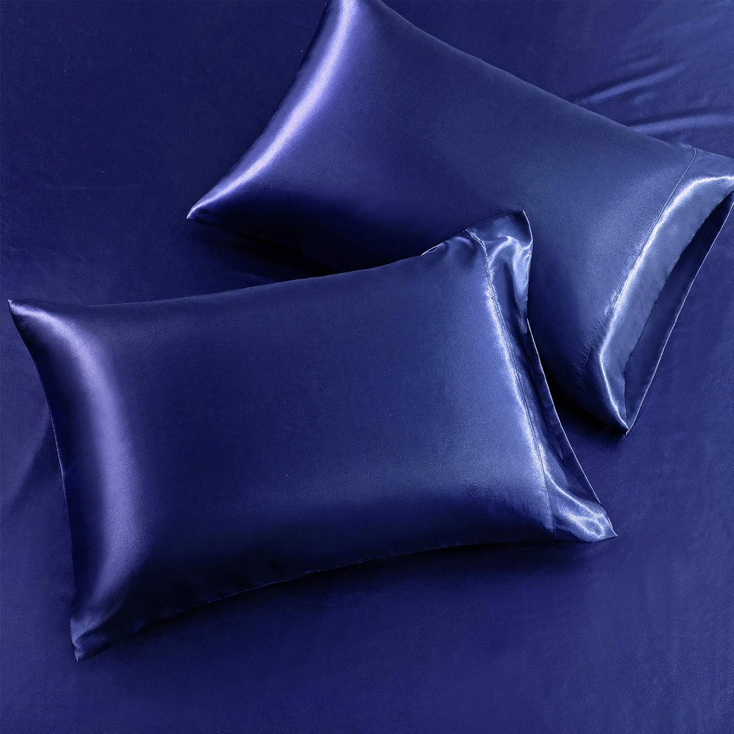 SiinvdaBZX 4Pcs Satin Sheet Set Queen Size Ultra Silky Soft Navy Blue Satin Queen Bed Sheets with Deep Pocket, 1 Fitted Sheet, 1 Flat Sheet, 2 Envelope Closure Pillowcases