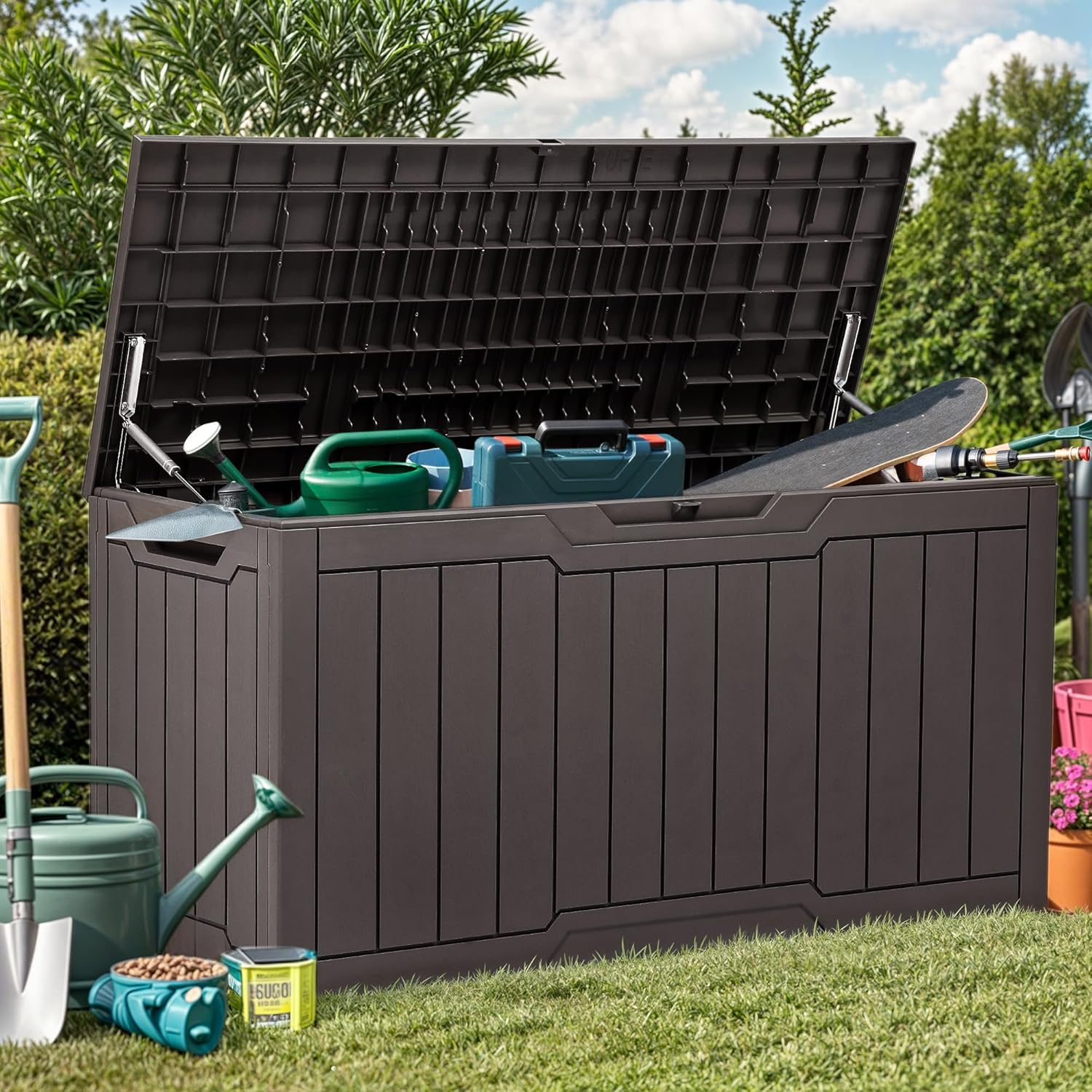 YITAHOME 80-Gallon Waterproof Resin Outdoor Storage Box, Lockable Storage Container for Outdoor Furniture, Cushion Storage, Pool Accessories, Garden Tools and Sporting Gear, Black
