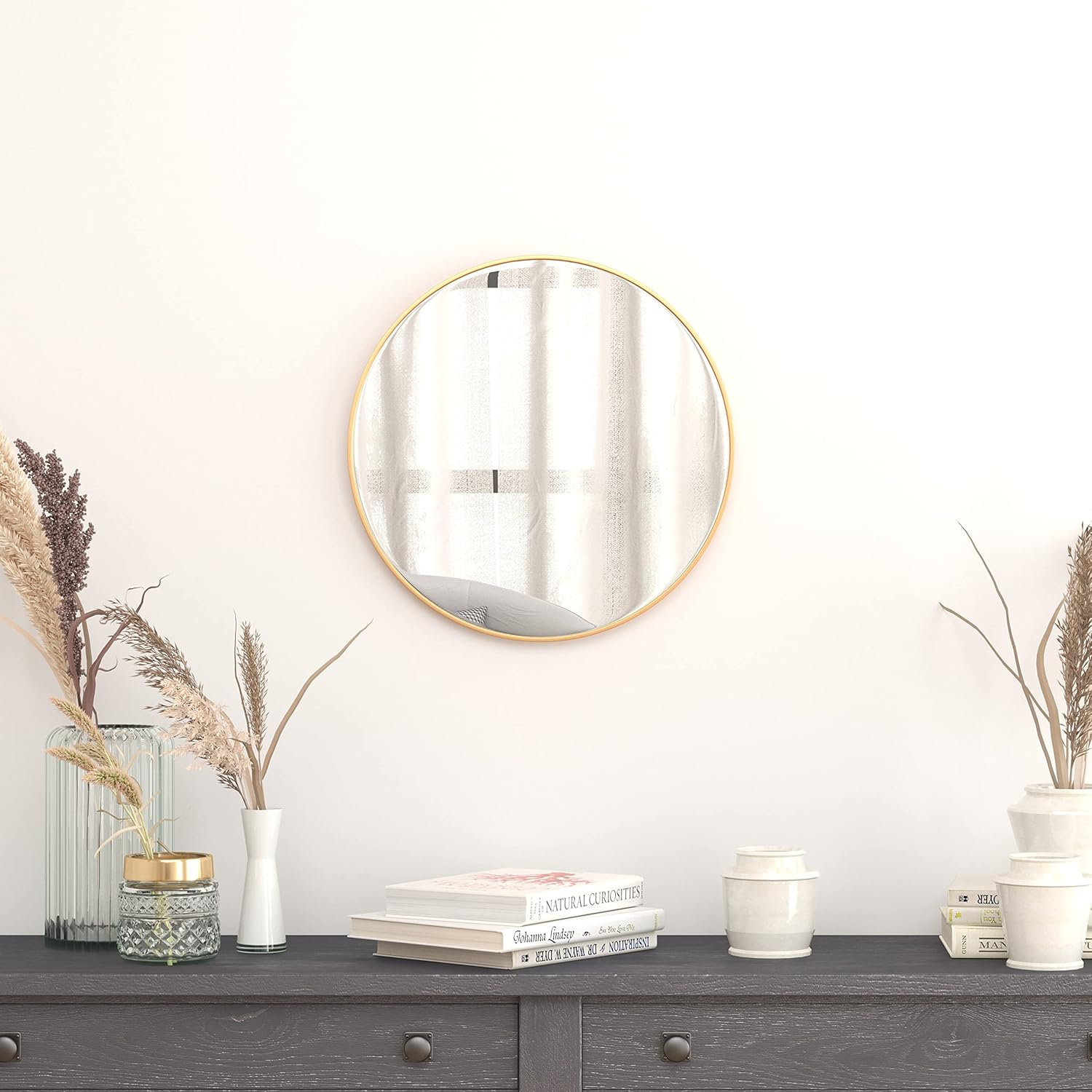 Flash Furniture Modern Round  Wall Mounted Mirror, Gold