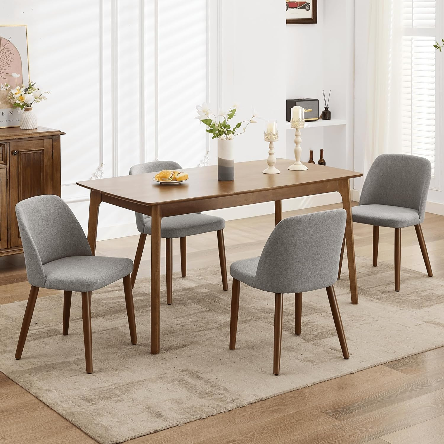 Dining Chairs Set of 2,Fabric Upholstered and Solid Wood Legs,Modern Room Dining Chairs,Thick Cushions Seat,Easy Assembly for Dining Room Living Room Bedroom Kitchen(Green)