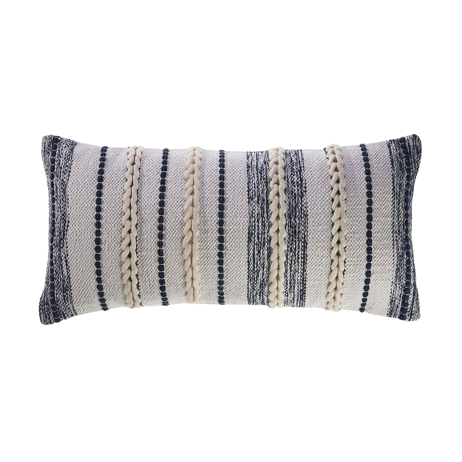 Ox Bay Tessa 14" x 28" White/Navy Striped Adult Decorative Lumbar Throw Pillow Cover