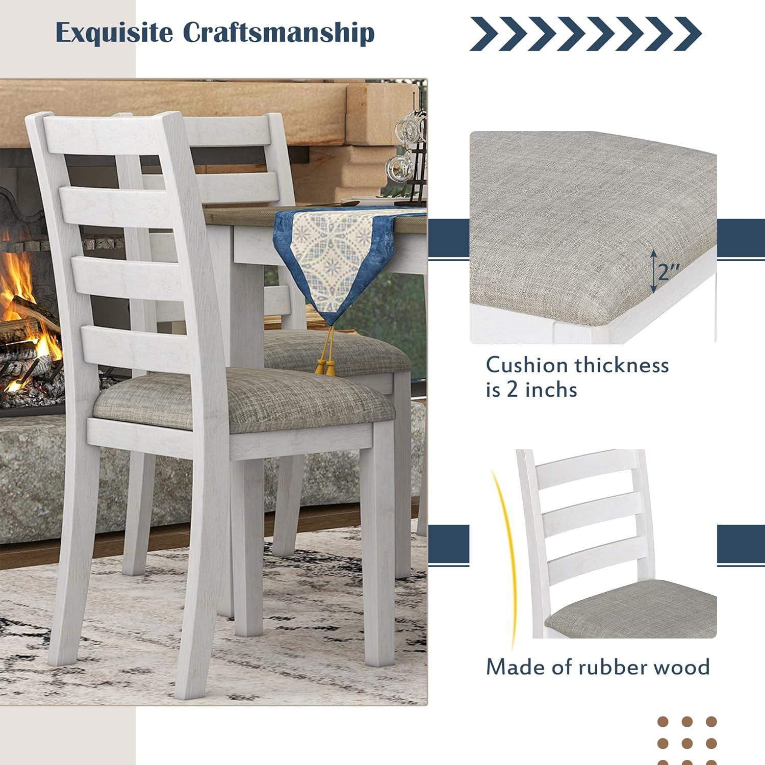 Harper & Bright Designs 6 Piece Farmhouse Dining Table Set with Bench, Wooden Dining Table with 4 Chairs & a Bench for Kitchen Room (Brown + Whitewash)