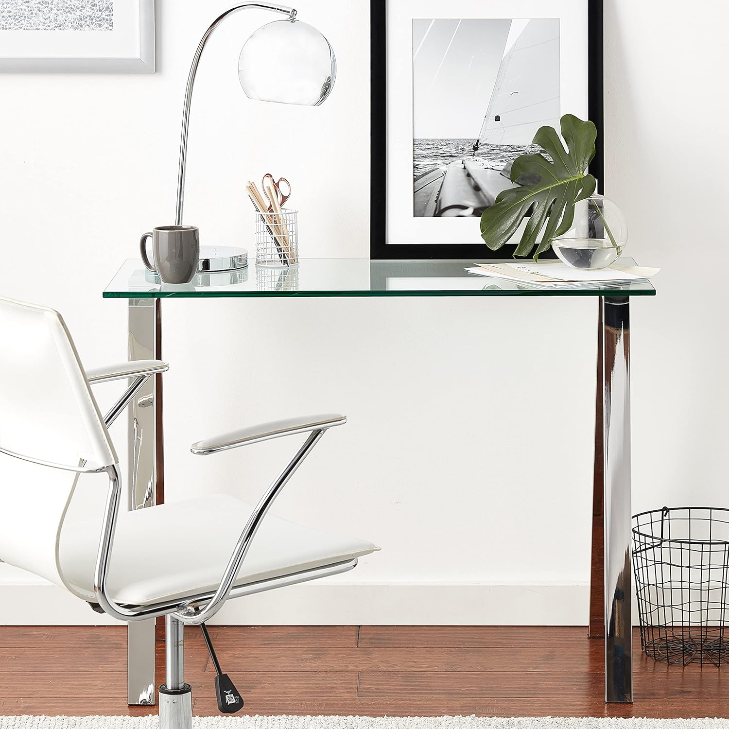 Cortesi Home  Trixie Glass Top Desk / Console Table with Stainless Steel Frame