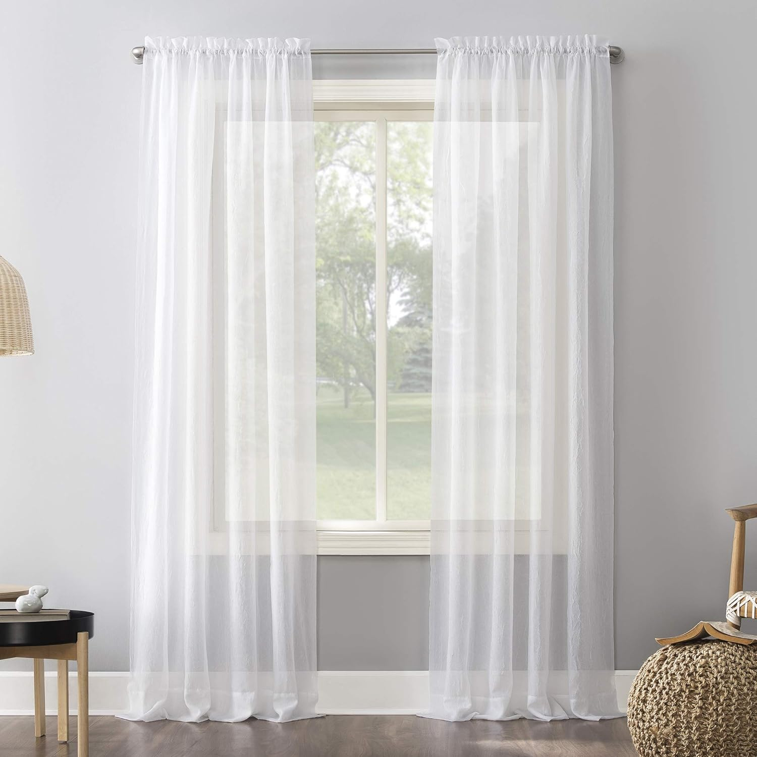 No. 918 Jillian Crushed Voile Sheer Rod Pocket Curtain Panel, 51" x 63", White