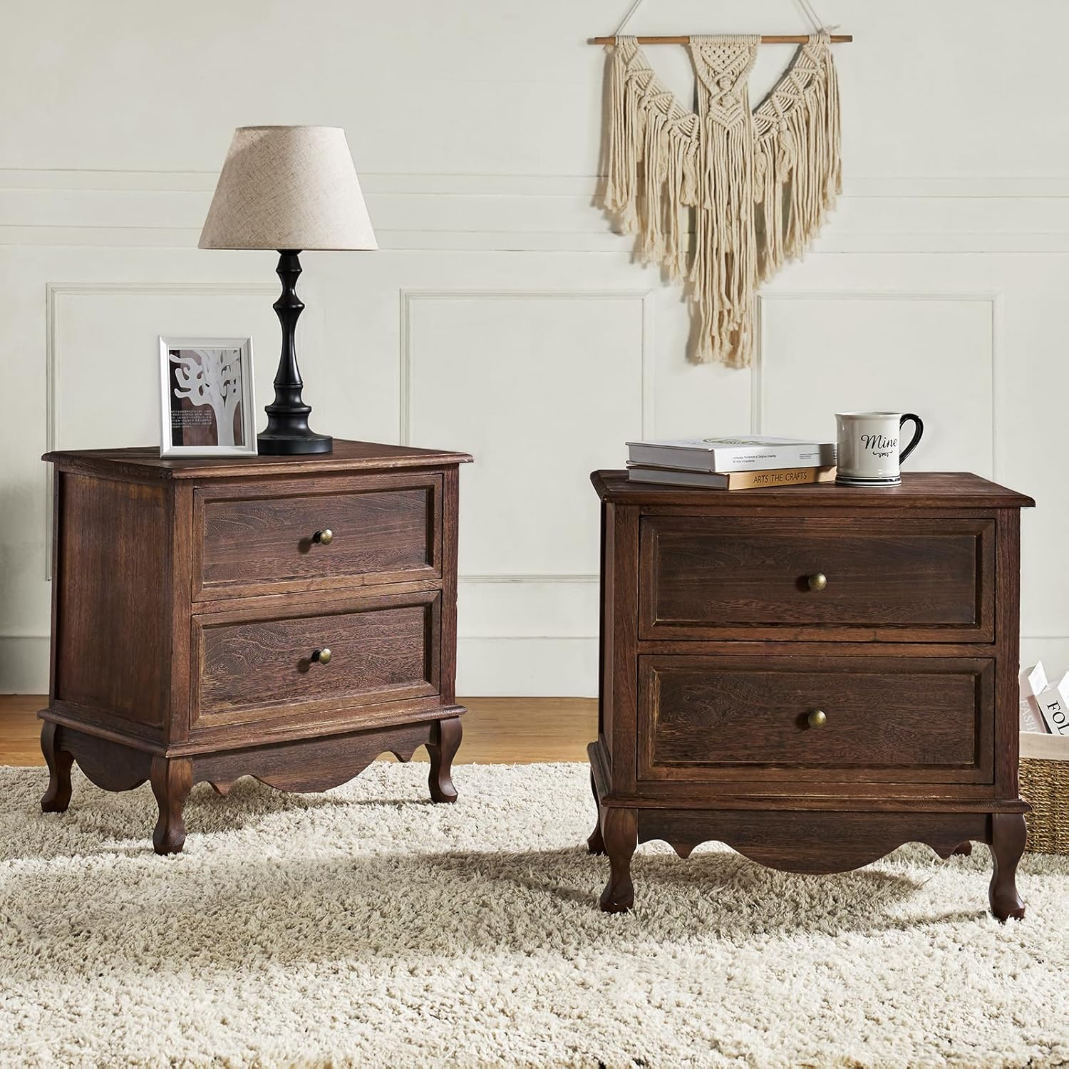 HULALA HOME Pallantium 24'' Tall 2 - Drawer Nightstand with Charging Station Set of 2 by  Walnut