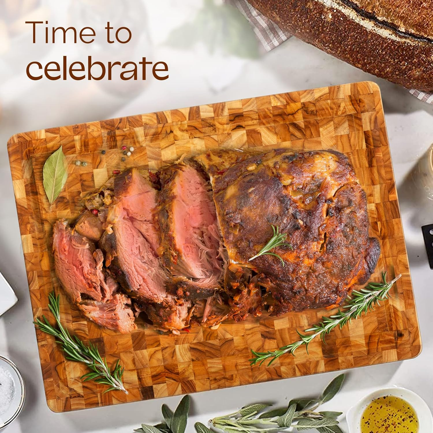 Durable Teak Cutting Boards, [17''L x 13''W x 1.5” Thick], End Grain Wood Cutting Boards