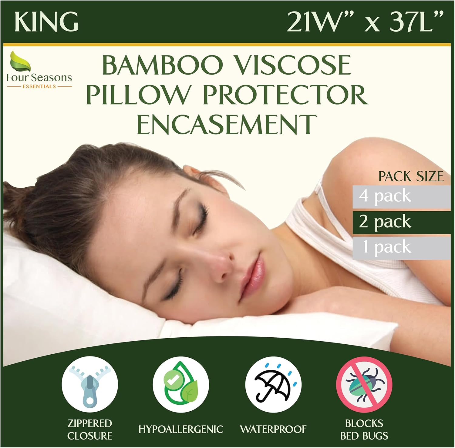 Bamboo Pillow Protectors King (Set of 2) – Pillow Cover Waterproof Hypoallergenic Dust Proof Zippered Encasement