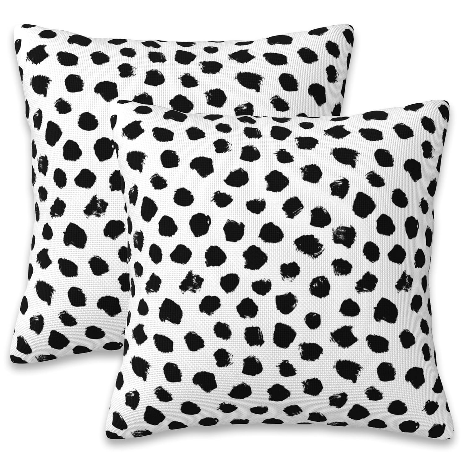 Polka Dots Decorative Throw Pillow Cover Case Brush Strokes Dots Cotton Linen Outdoor Pillow Cases Square Cushion Covers for Sofa Couch Bed Car 18x18 inch Black