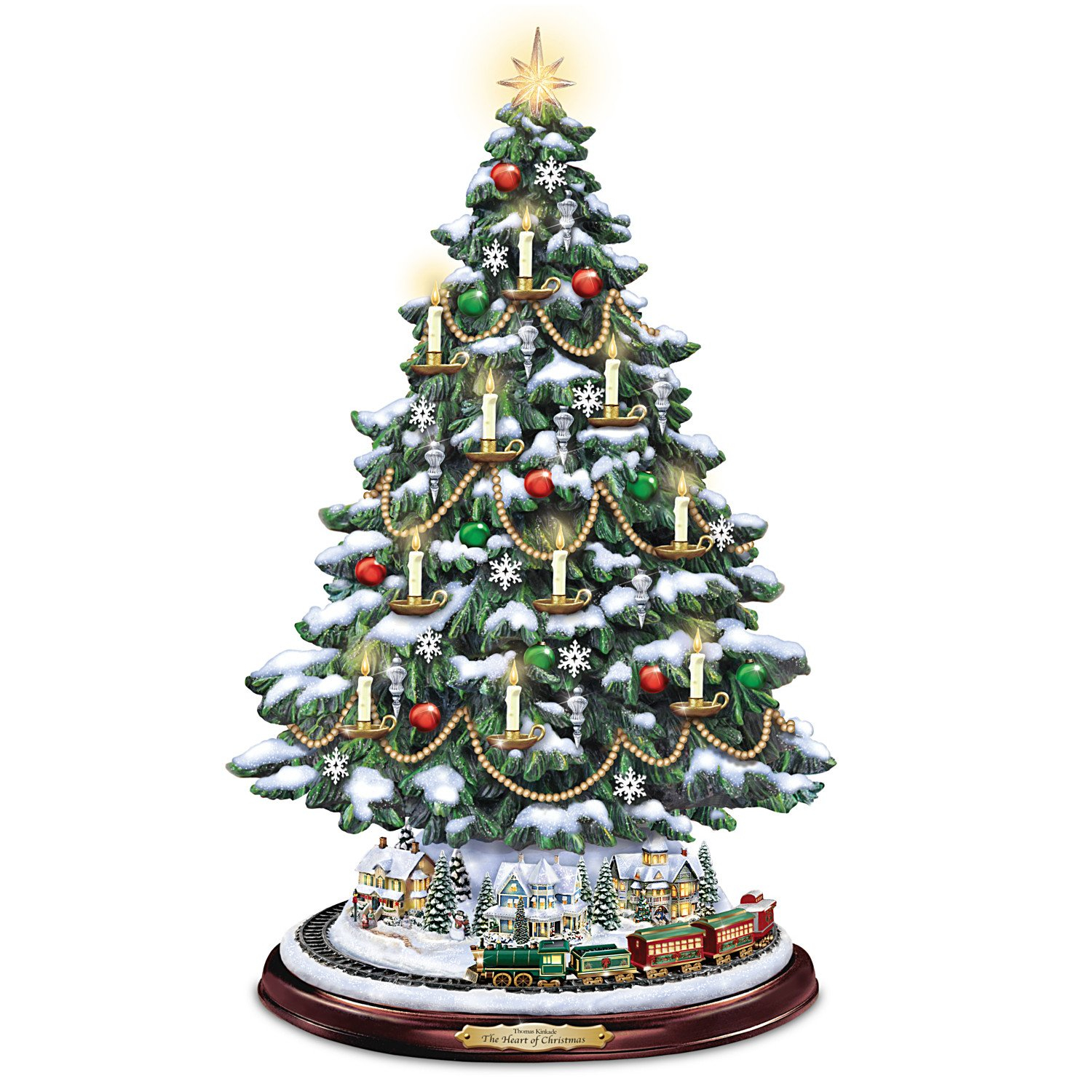 Bradford Thomas Kinkade Candlelit Tabletop Tree Lights & Music & Rotating Train
